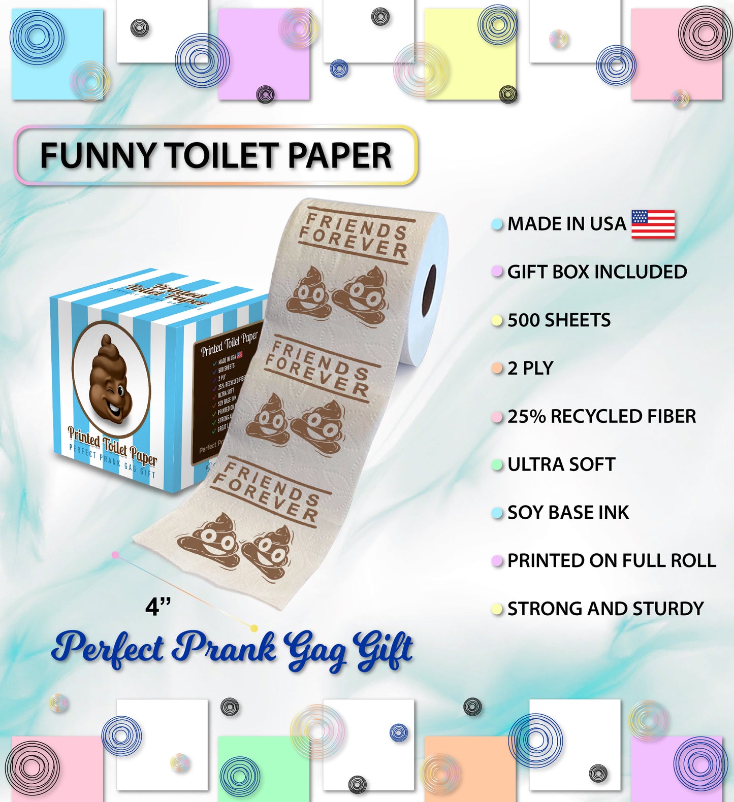 Printed TP Friends Forever Printed Toilet Paper Funny Gag Gift – 500 Sheets