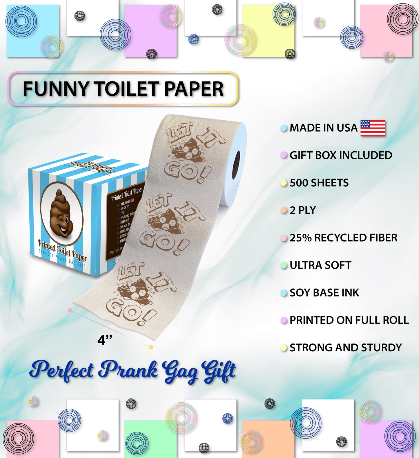 Printed TP Let It Go Printed Toilet Paper Funny Gag Novelty Gift – 500 Sheets