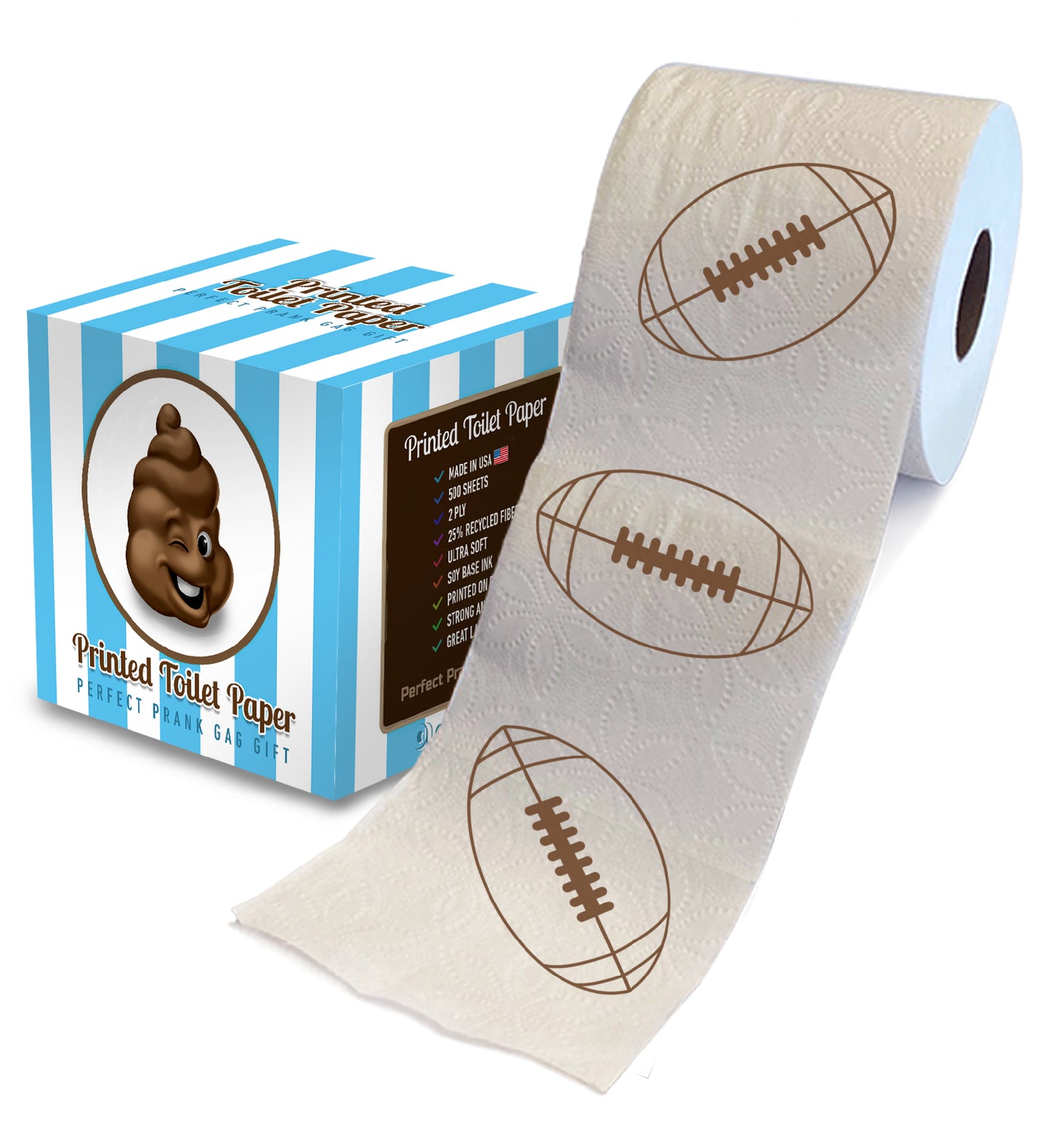 Printed TP Fun Sports Games Printed Toilet Paper Roll - 500 Sheets Football