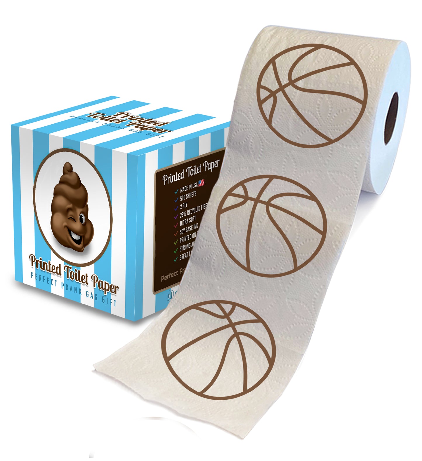 Printed TP Fun Sports Games Printed Toilet Paper Roll - 500 Sheets Basketball