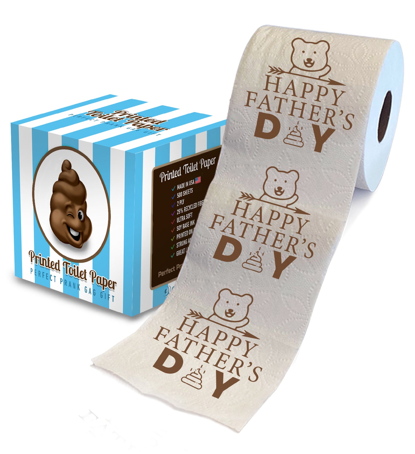 Printed TP Happy Fathers Day Smiling Bear with Arrow Toilet Paper - 500 Sheets