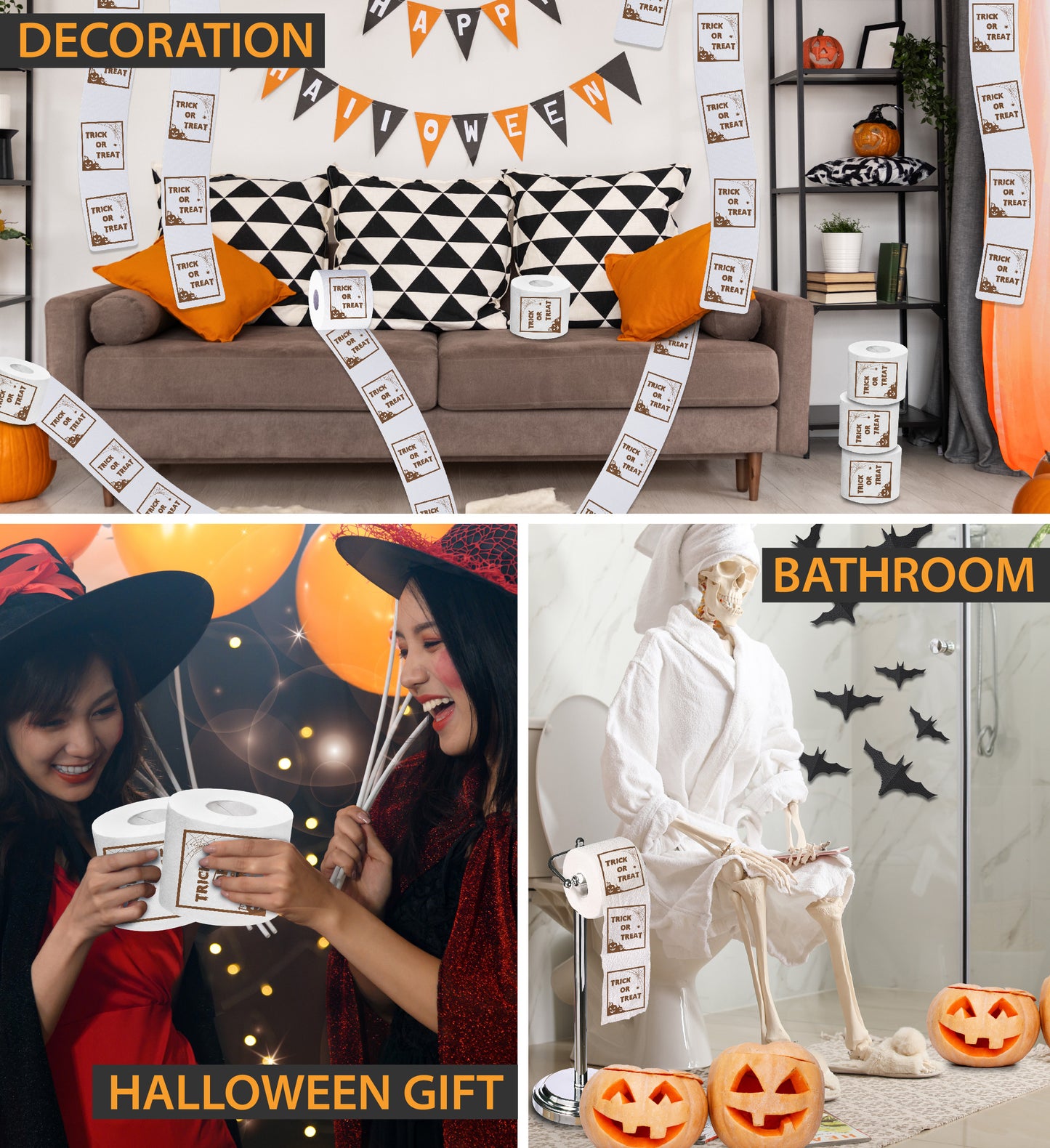 Printed TP Halloween Trick or Treat Frame Printed Toilet Paper Gift – 500 Sheet