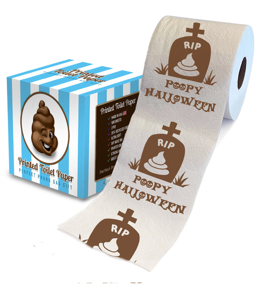 Printed TP RIP Poopy Halloween Printed Toilet Paper Funny Gag Gift – 500 Sheets