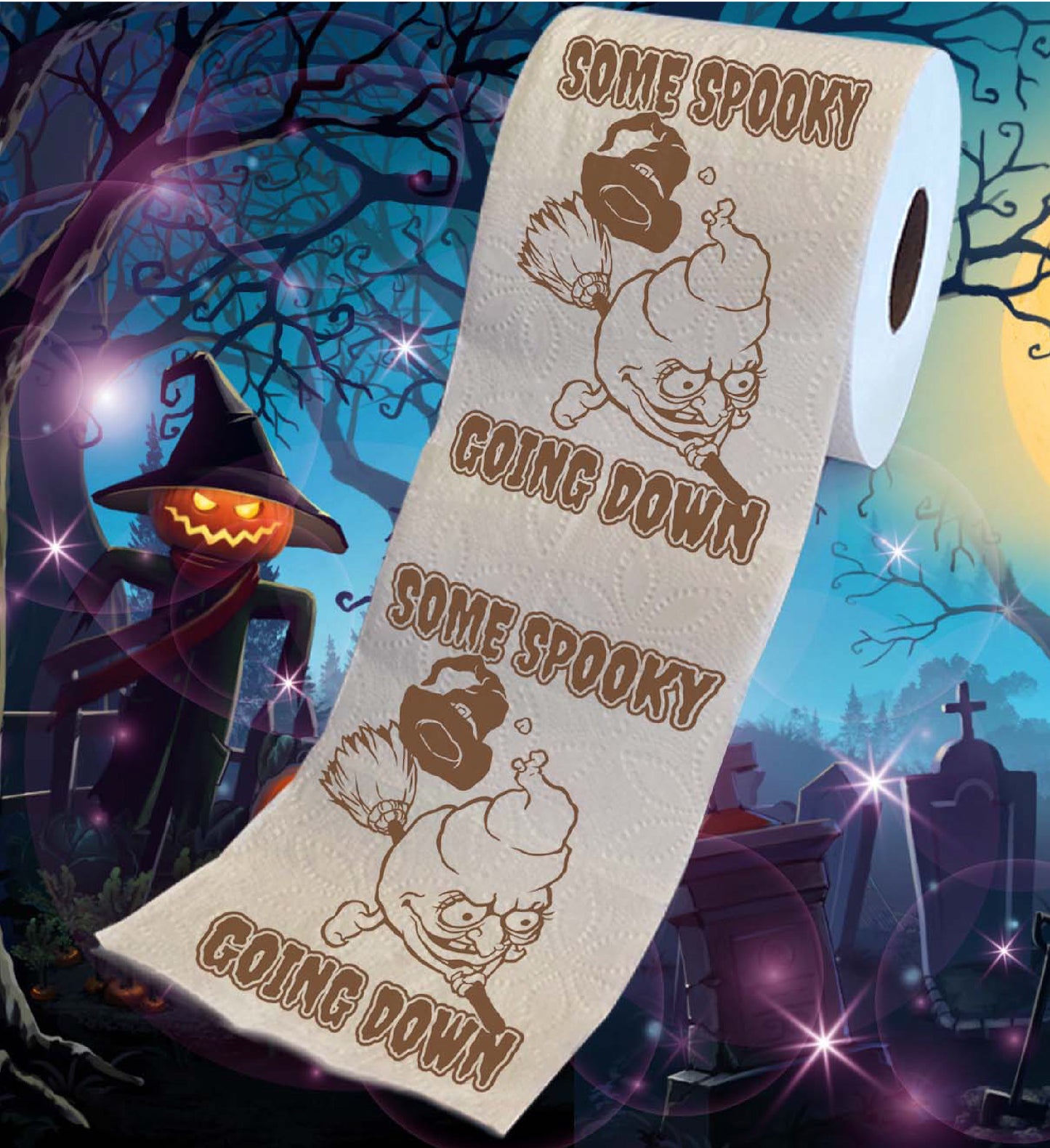 Printed TP Halloween Spooky Poop Going Down Toilet Paper Gag Gift – 500 Sheets