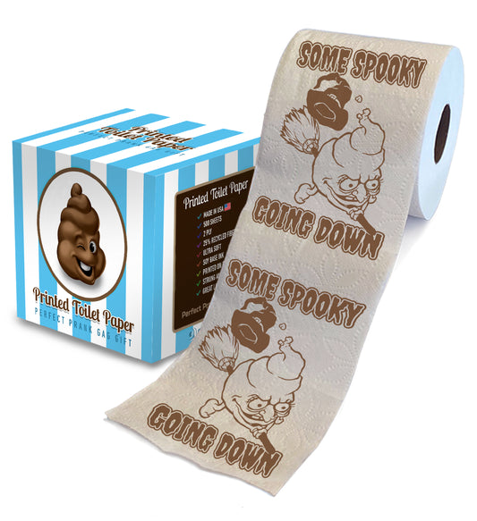 Printed TP Halloween Spooky Poop Going Down Toilet Paper Gag Gift – 500 Sheets