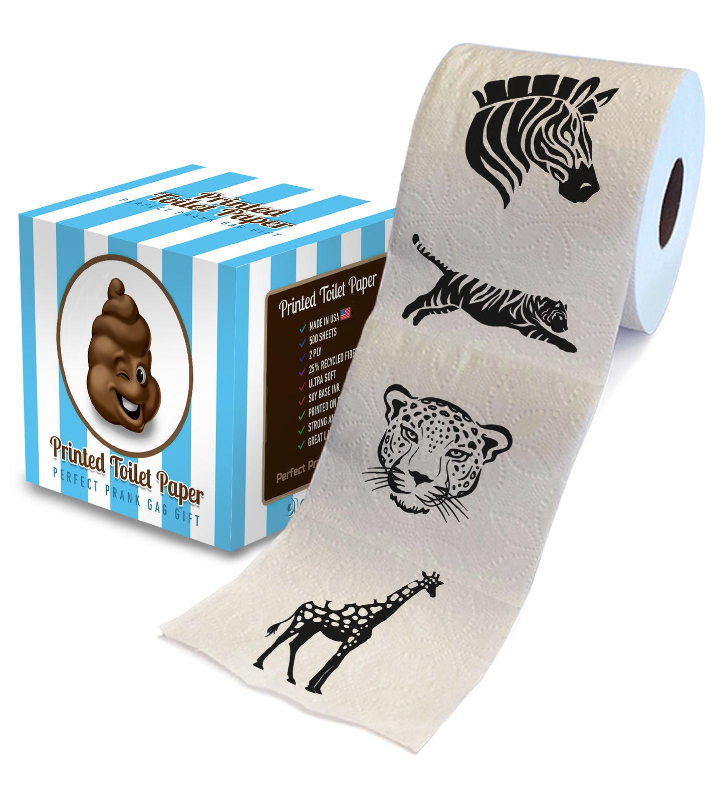 Printed TP Animal Pattern 2 Ply Toilet Paper Bathroom Tissue Paper - 500 Sheets