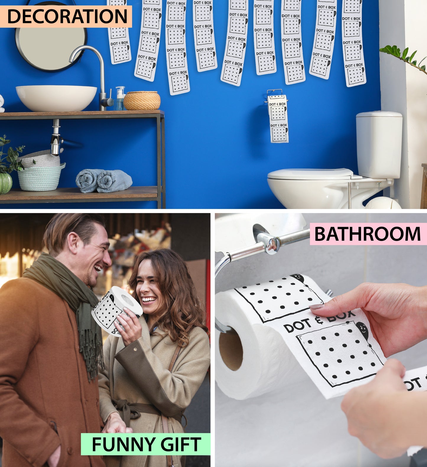 Printed TP Dot and Box Game Printed Toilet Paper Funny Gag Gift – 500 Sheets