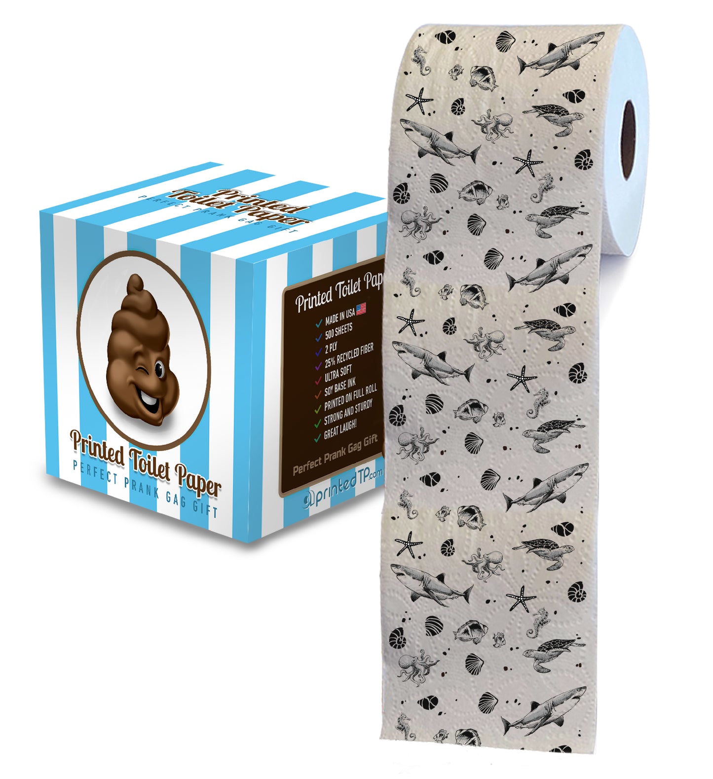 Printed TP Ocean Life 2 Ply Toilet Paper Bathroom Tissue Paper - 500 Sheets