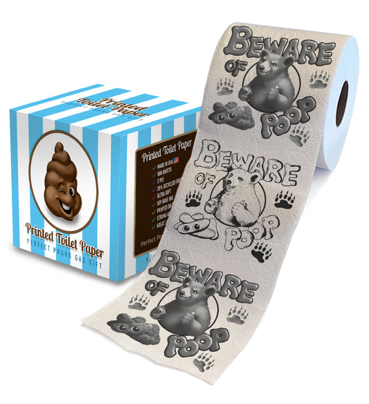 Printed TP Beware of Bear Poop Printed Toilet Paper Funny Gag Gift – 500 Sheets