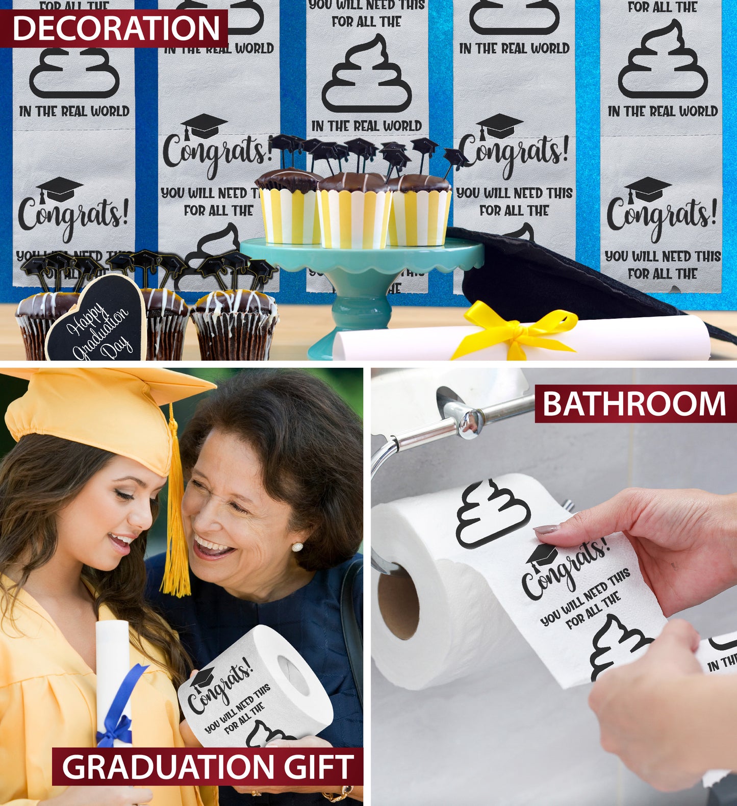 Printed TP Congrats Printed Toilet Paper Graduation Gag Gift, 500 Sheets