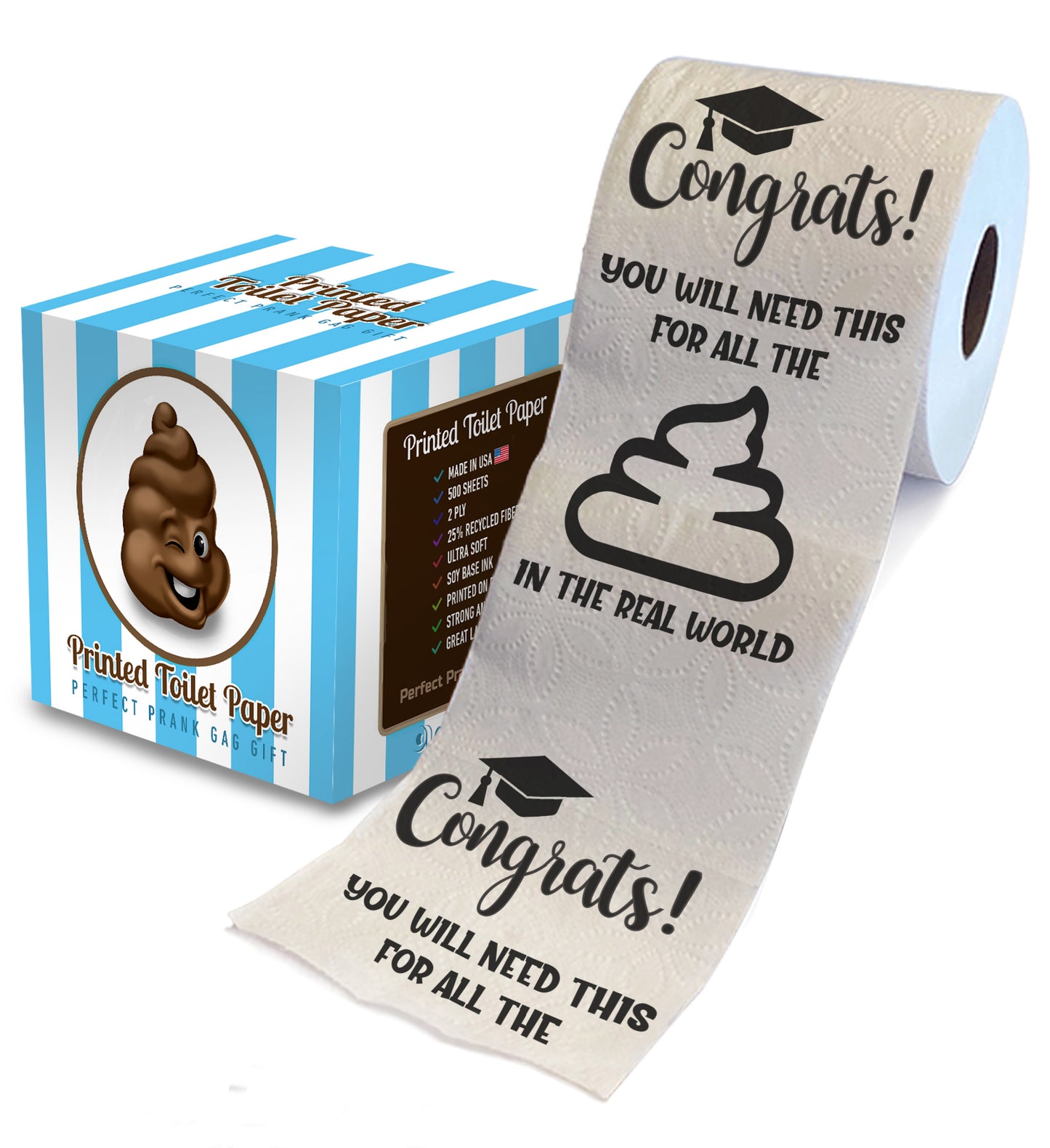 Printed TP Congrats Printed Toilet Paper Graduation Gag Gift, 500 Sheets