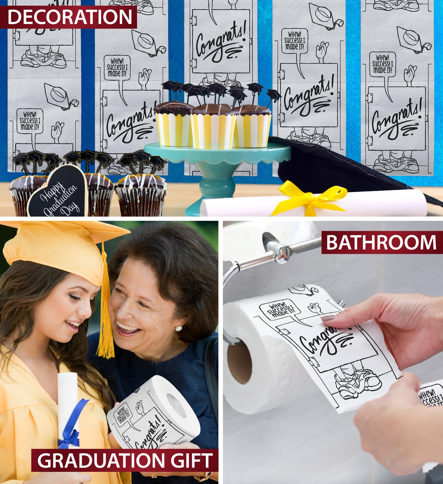 Printed TP Congrats! Whew! Success! Printed Toilet Paper Gag Gift, 500 Sheets