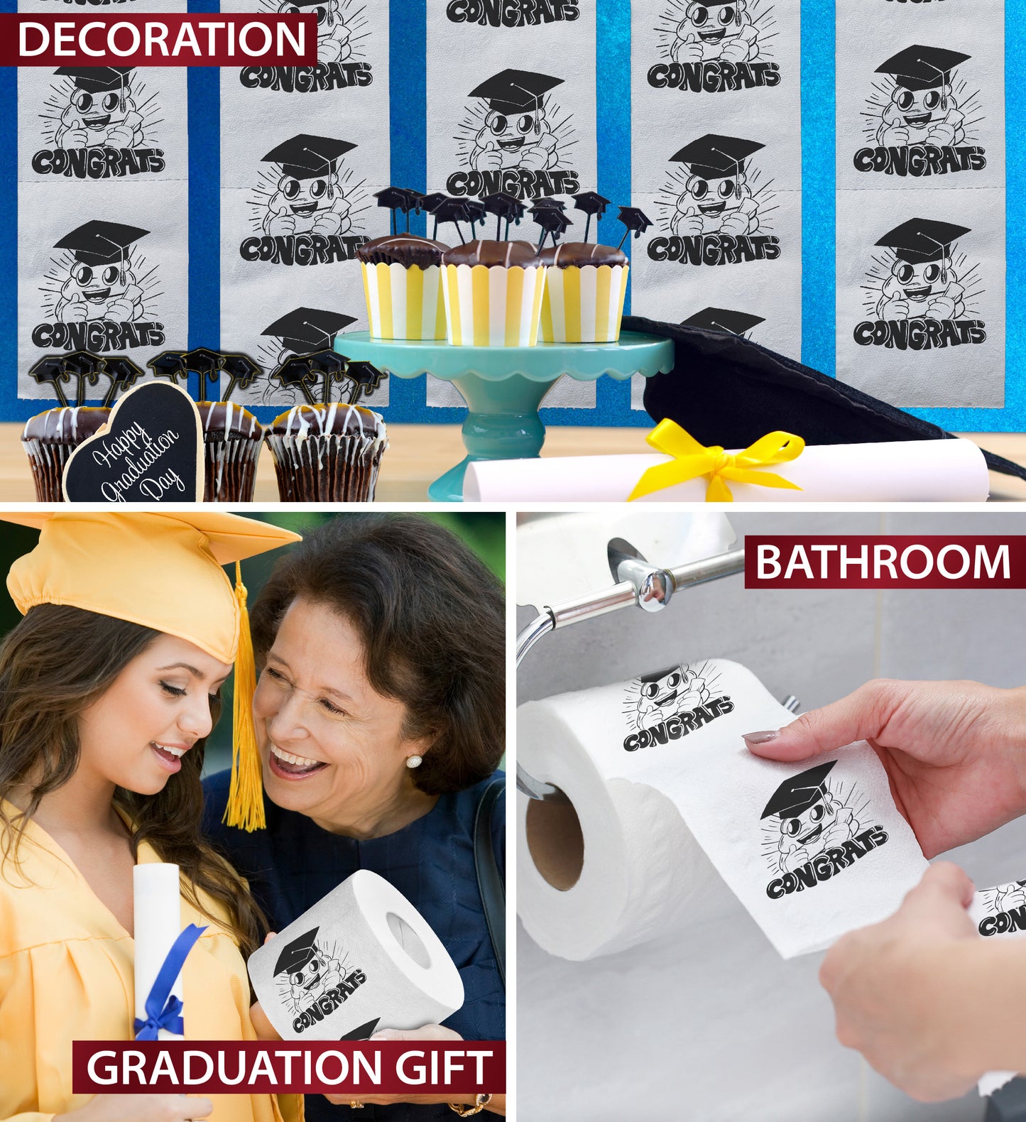 Printed TP Congrats with Excited Poop Printed Toilet Paper Gag Gift, 500 Sheets