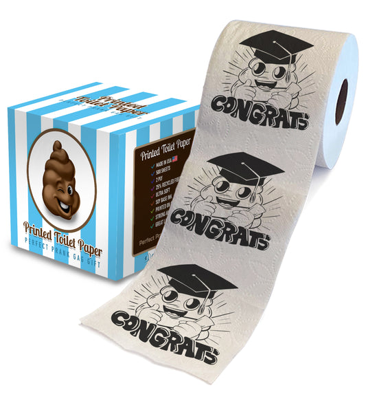 Printed TP Congrats with Excited Poop Printed Toilet Paper Gag Gift, 500 Sheets