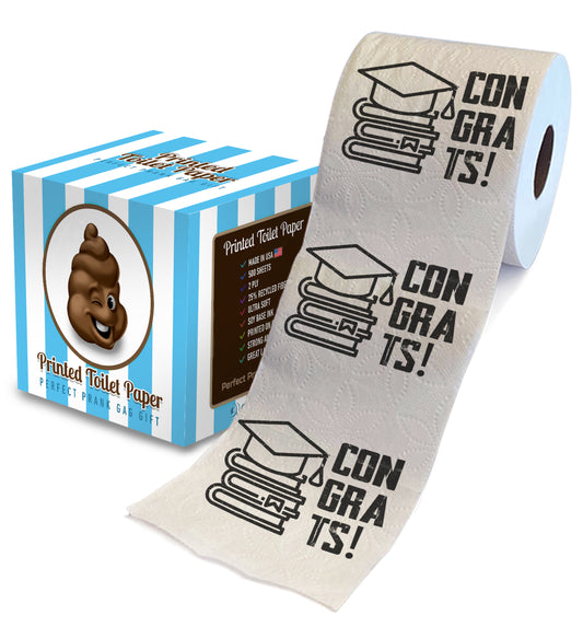 Printed TP Congrats Printed Toilet Paper Happy Graduation Gag Gift, 500 Sheets