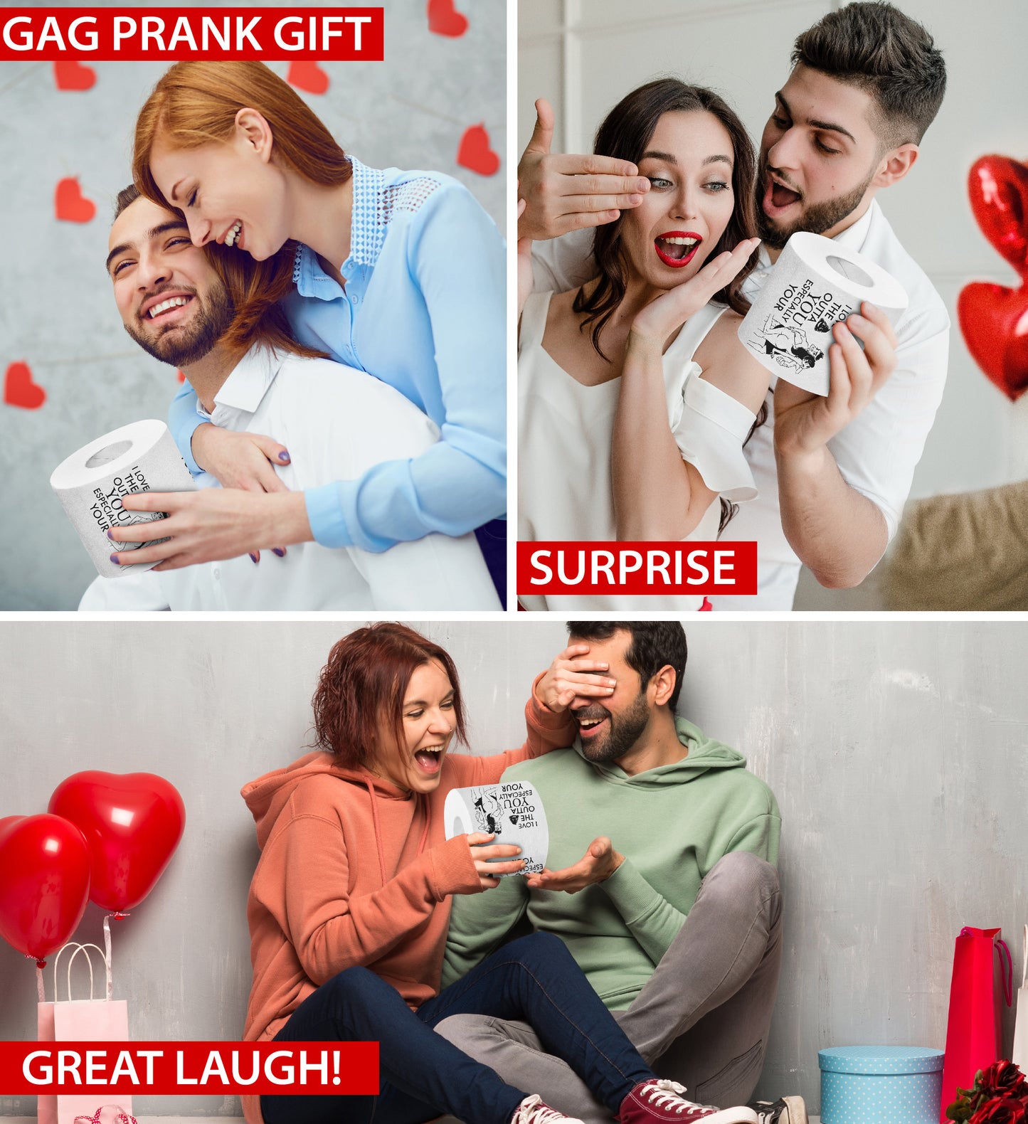 Printed TP Love Your Butt Printed Toilet Paper Gag Gift For Prank – 500 Sheets