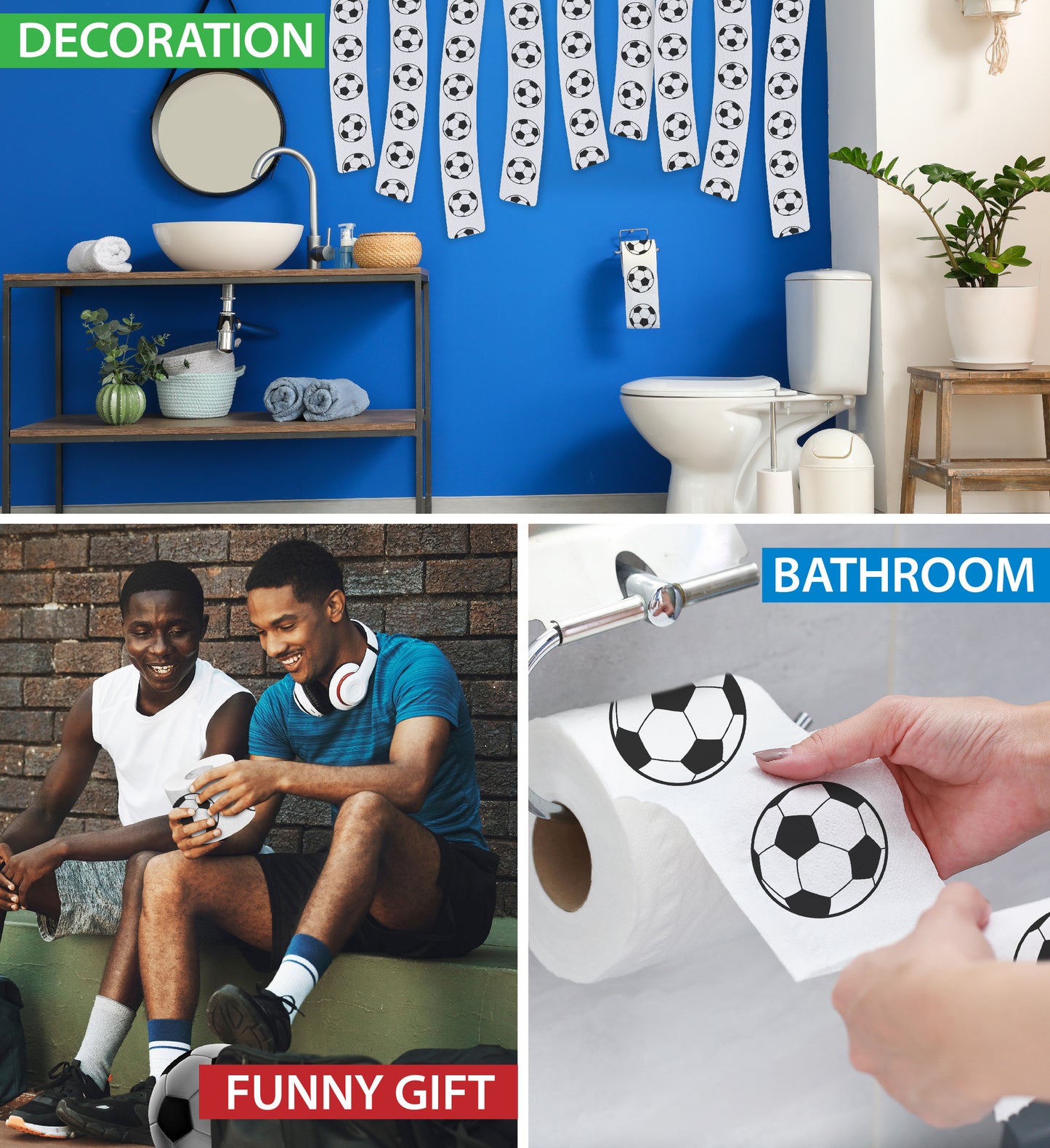 Printed TP Fun Sports Games Printed Toilet Paper Roll - 500 Sheets Soccer