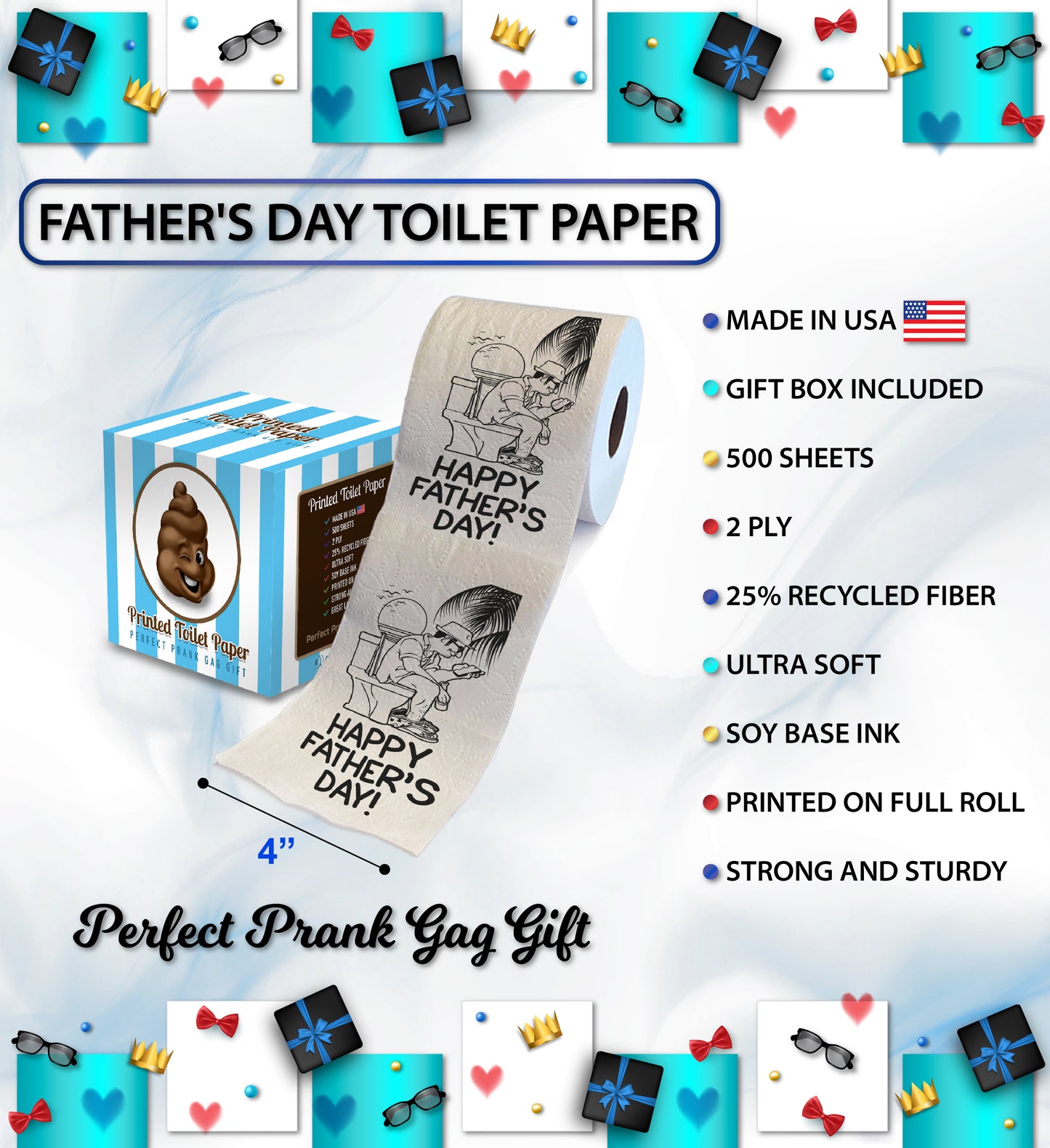 Printed TP Happy Fathers Day Dad on Vacation Printed Toilet Paper – 500 Sheets