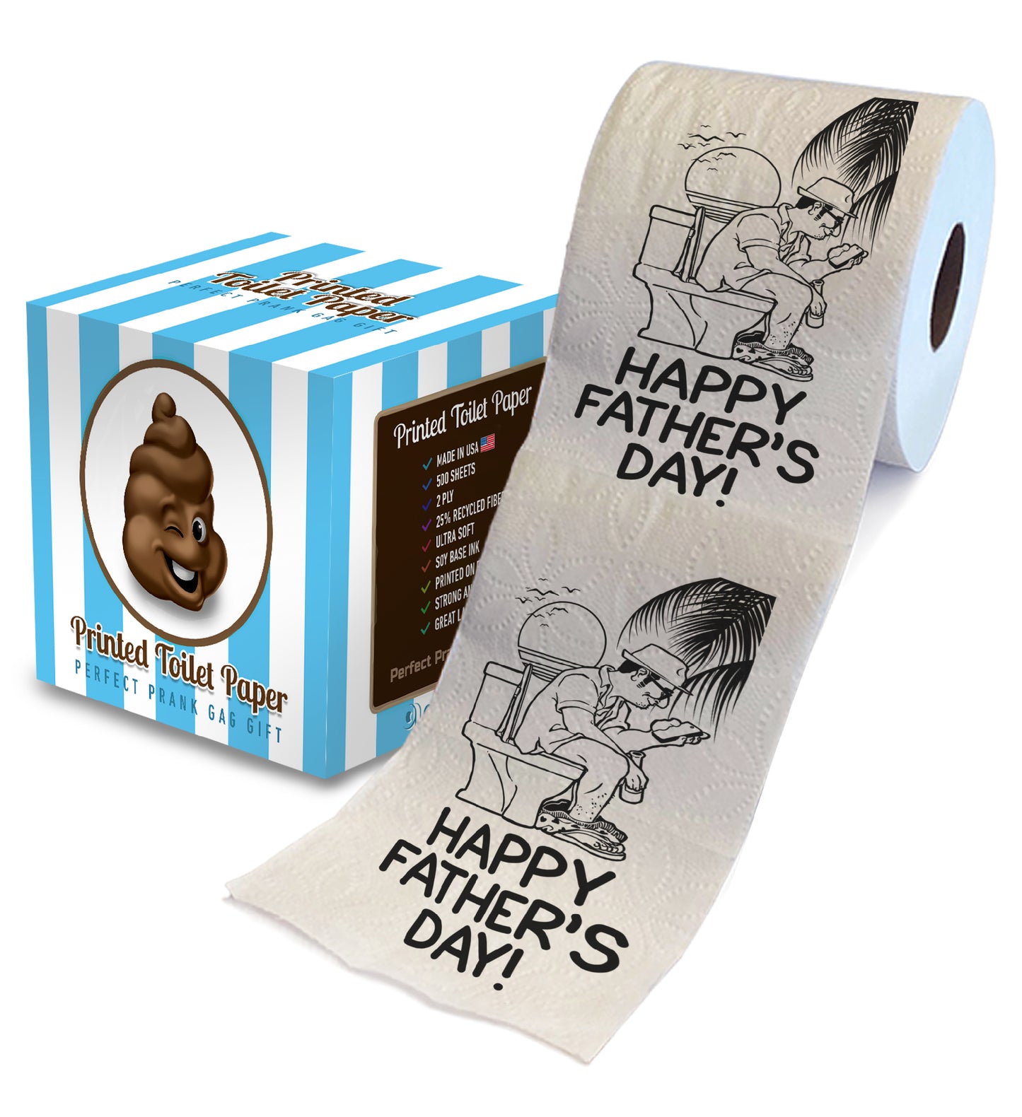 Printed TP Happy Fathers Day Dad on Vacation Printed Toilet Paper – 500 Sheets