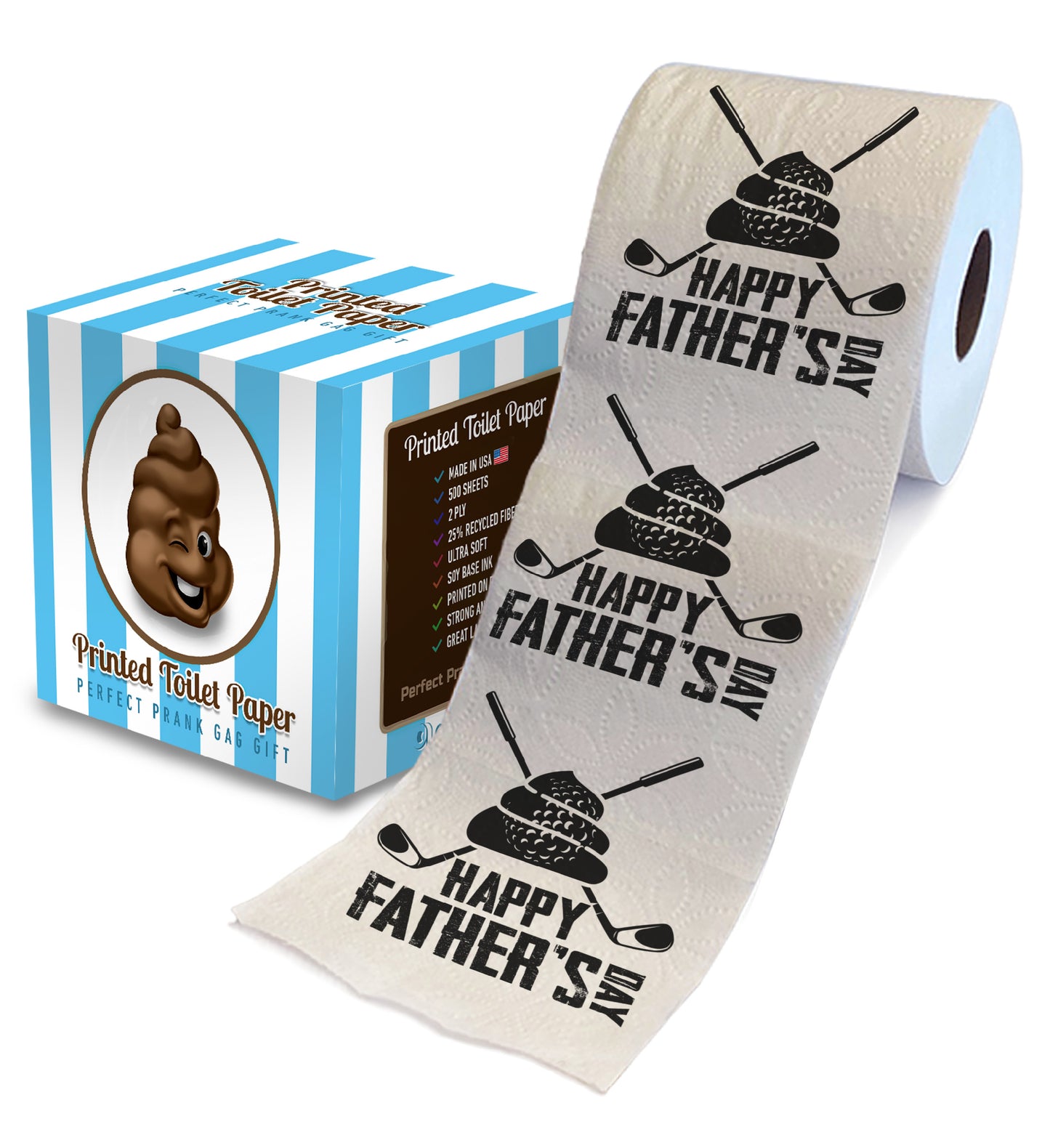 Printed TP Happy Fathers Day Golf With My Poop Printed Toilet Paper, 500 Sheets