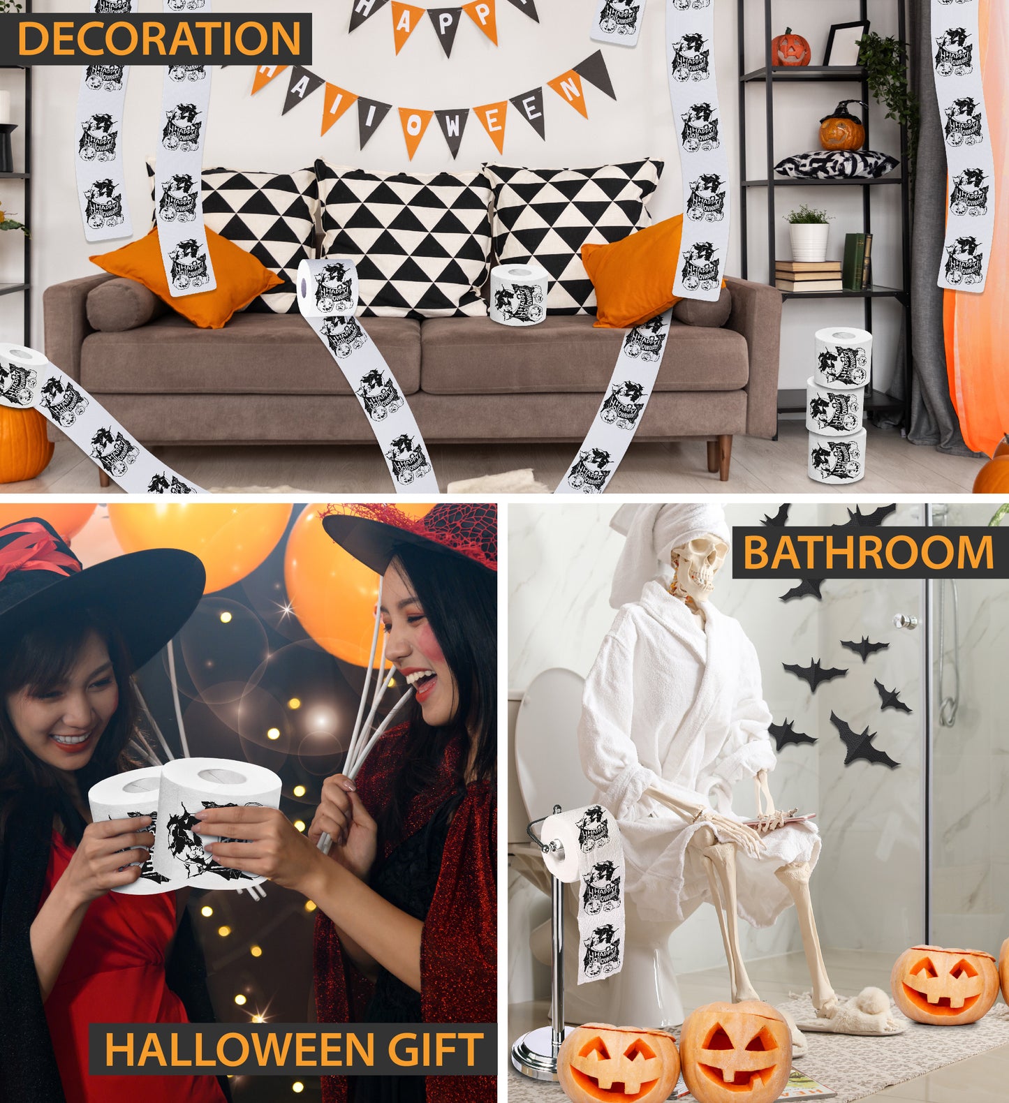 Printed TP Happy Halloween Printed Toilet Paper Funny Gag Gift – 500 Sheets