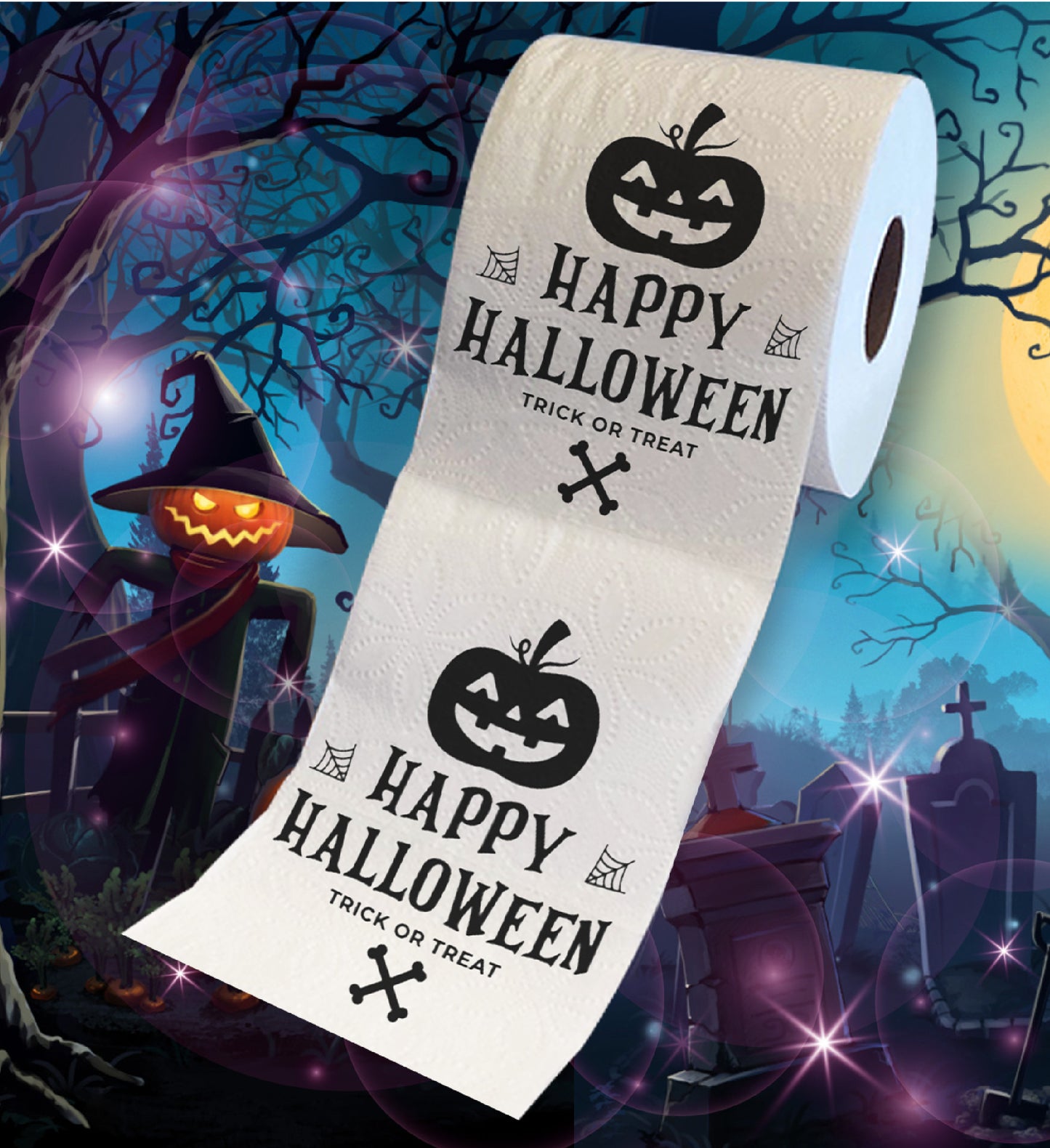 Printed TP Halloween Laughing Pumpkin Printed Toilet Paper Gag Gift – 500 Sheet