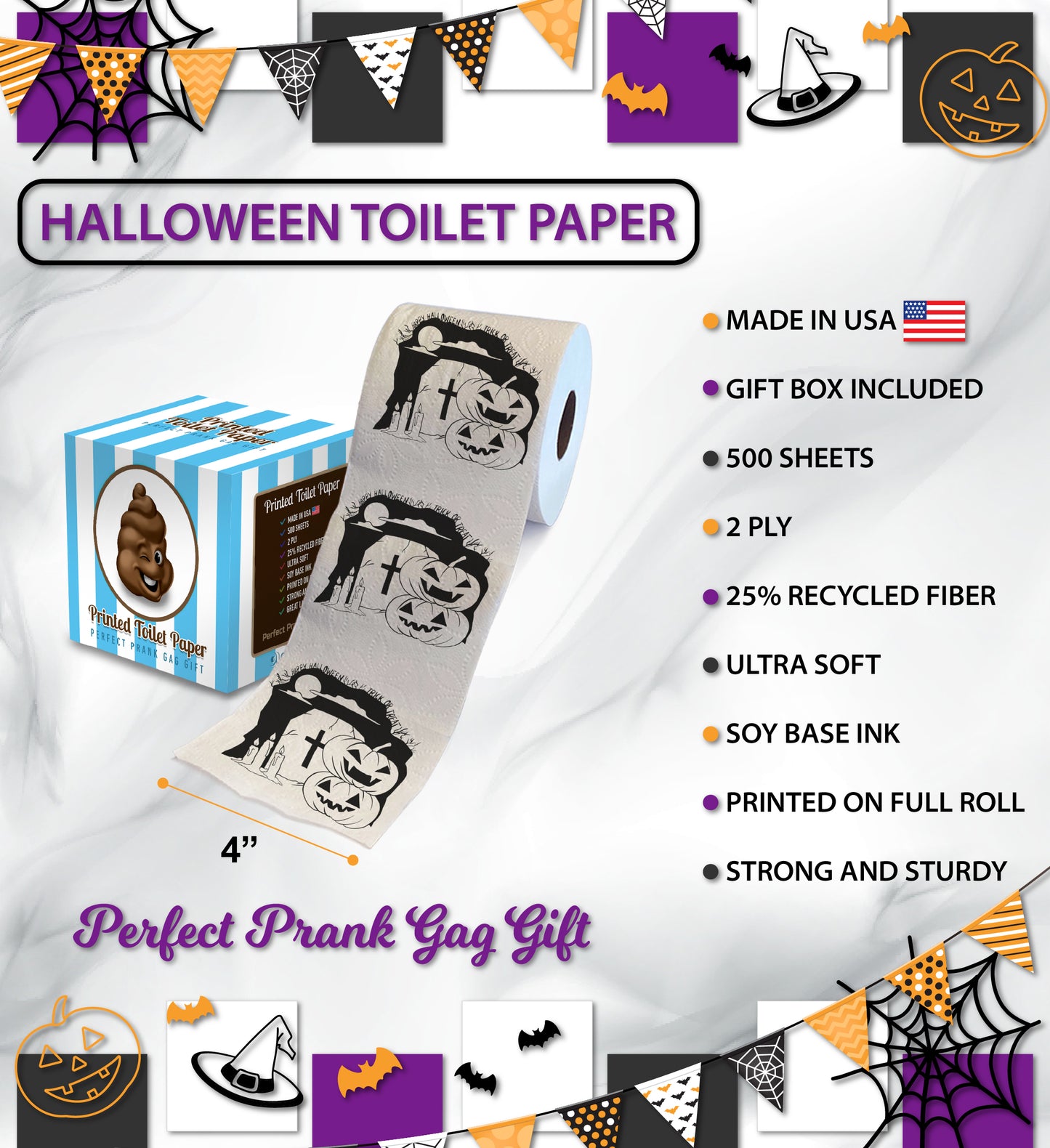 Printed TP Halloween Night Scary Printed Toilet Paper Gag Gift – 500 Sheets