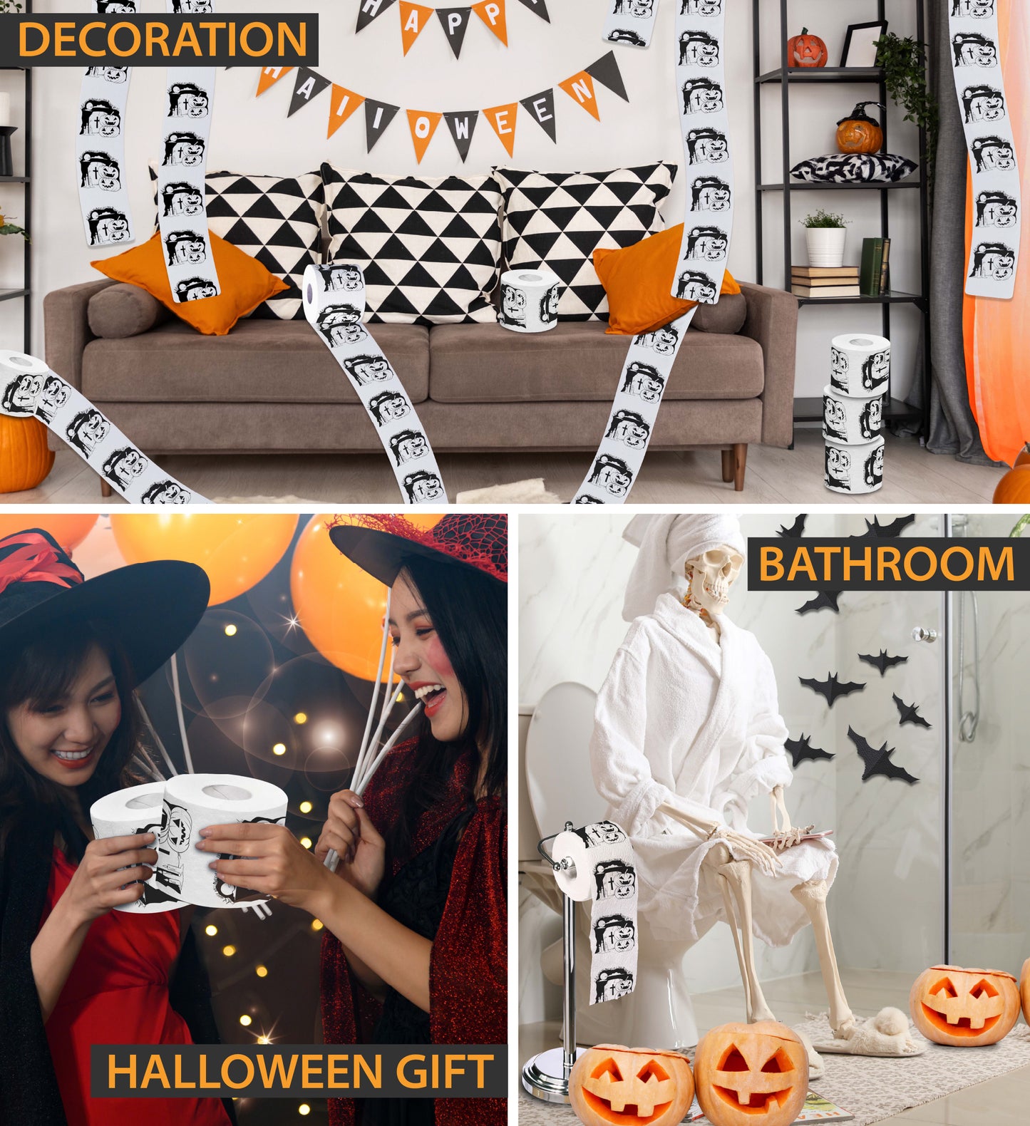 Printed TP Halloween Night Scary Printed Toilet Paper Gag Gift – 500 Sheets