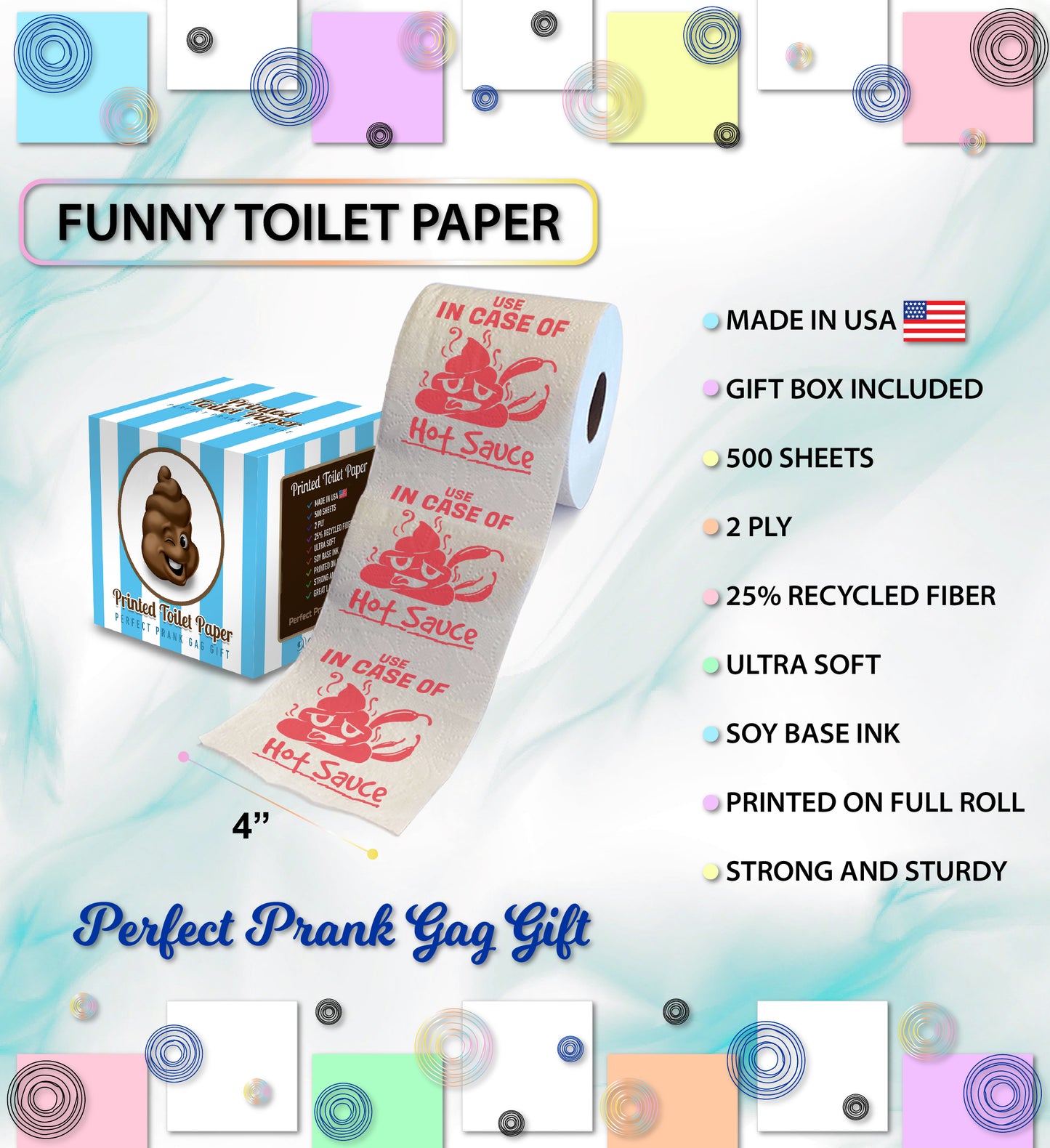 Printed TP Use In Case Of Hot Sauce Printed Toilet Paper Gag Gift – 500 Sheets