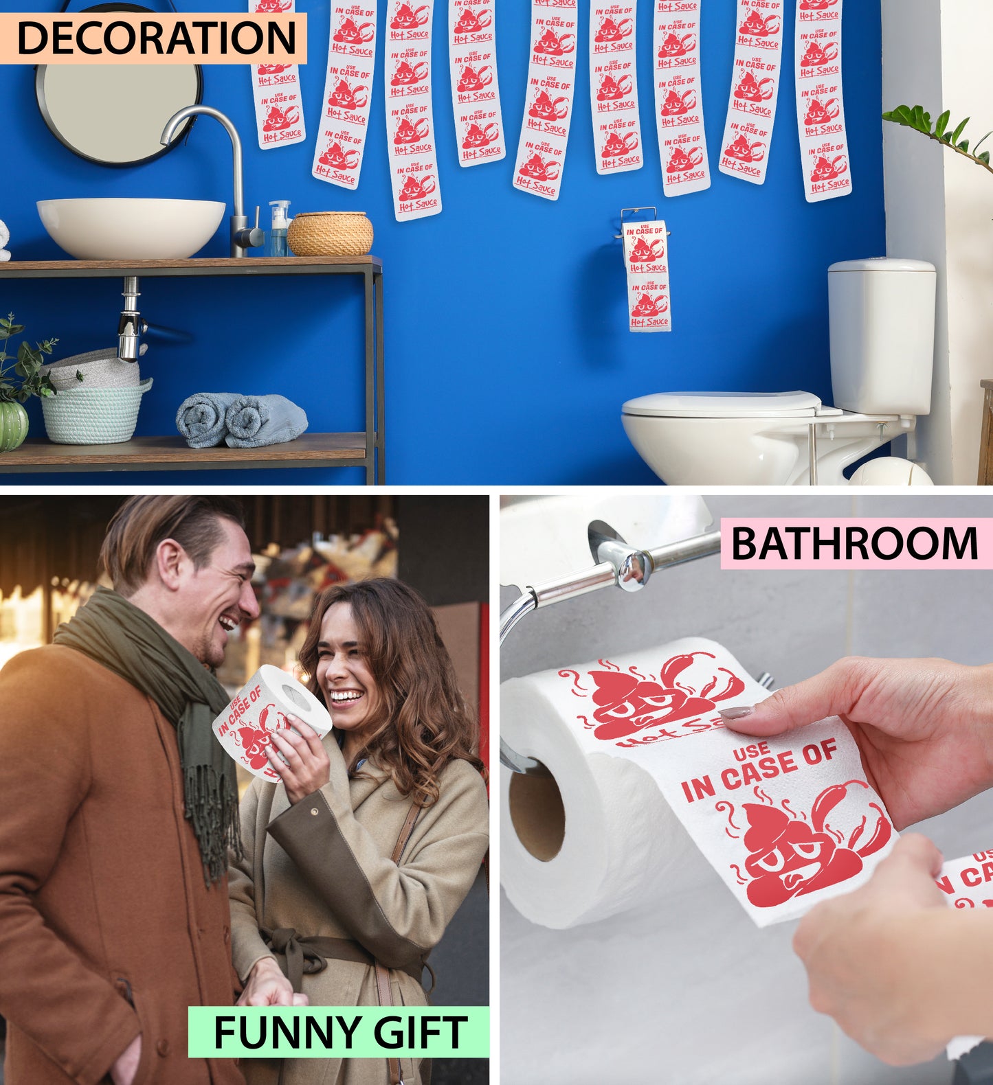 Printed TP Use In Case Of Hot Sauce Printed Toilet Paper Gag Gift – 500 Sheets