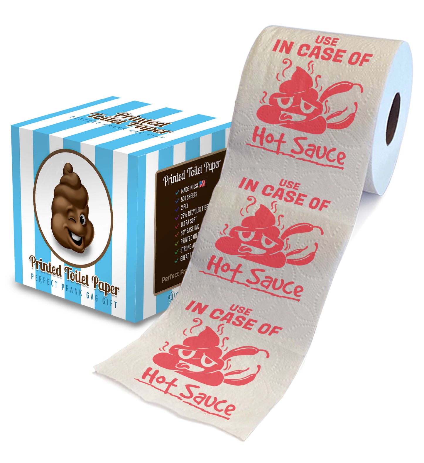 Printed TP Use In Case Of Hot Sauce Printed Toilet Paper Gag Gift – 500 Sheets