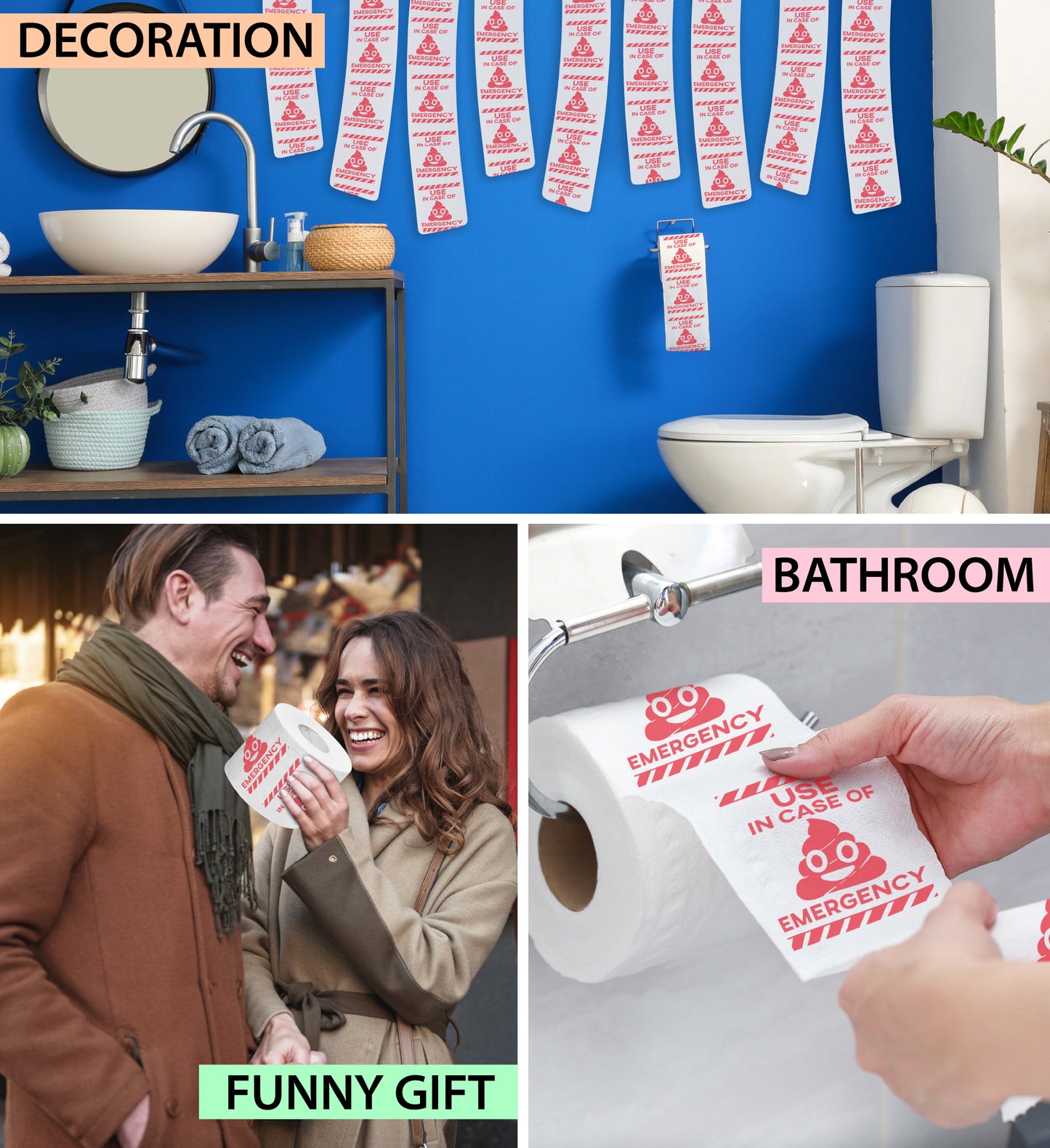 Printed TP Use in Case of Emergency Printed Toilet Paper Gag Gift - 500 Sheets