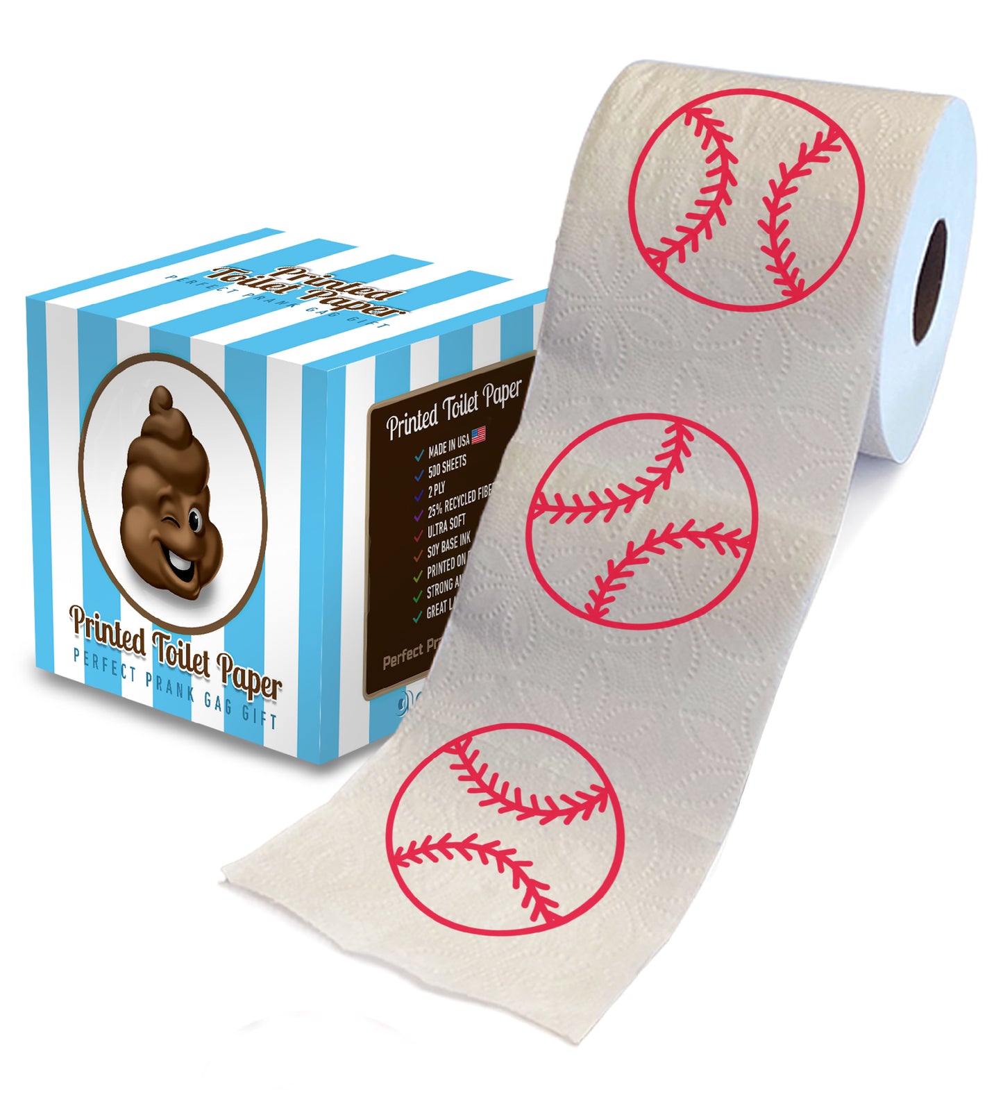 Printed TP Fun Sports Games Printed Toilet Paper Roll - 500 Sheets Baseball
