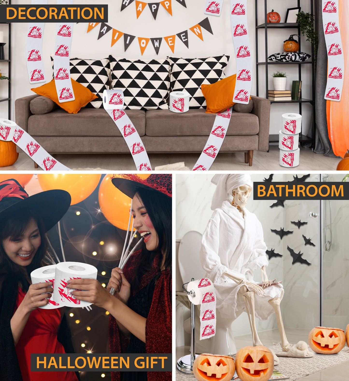Printed TP Happy Halloween Poop Printed Toilet Paper Gag Gift – 500 Sheets