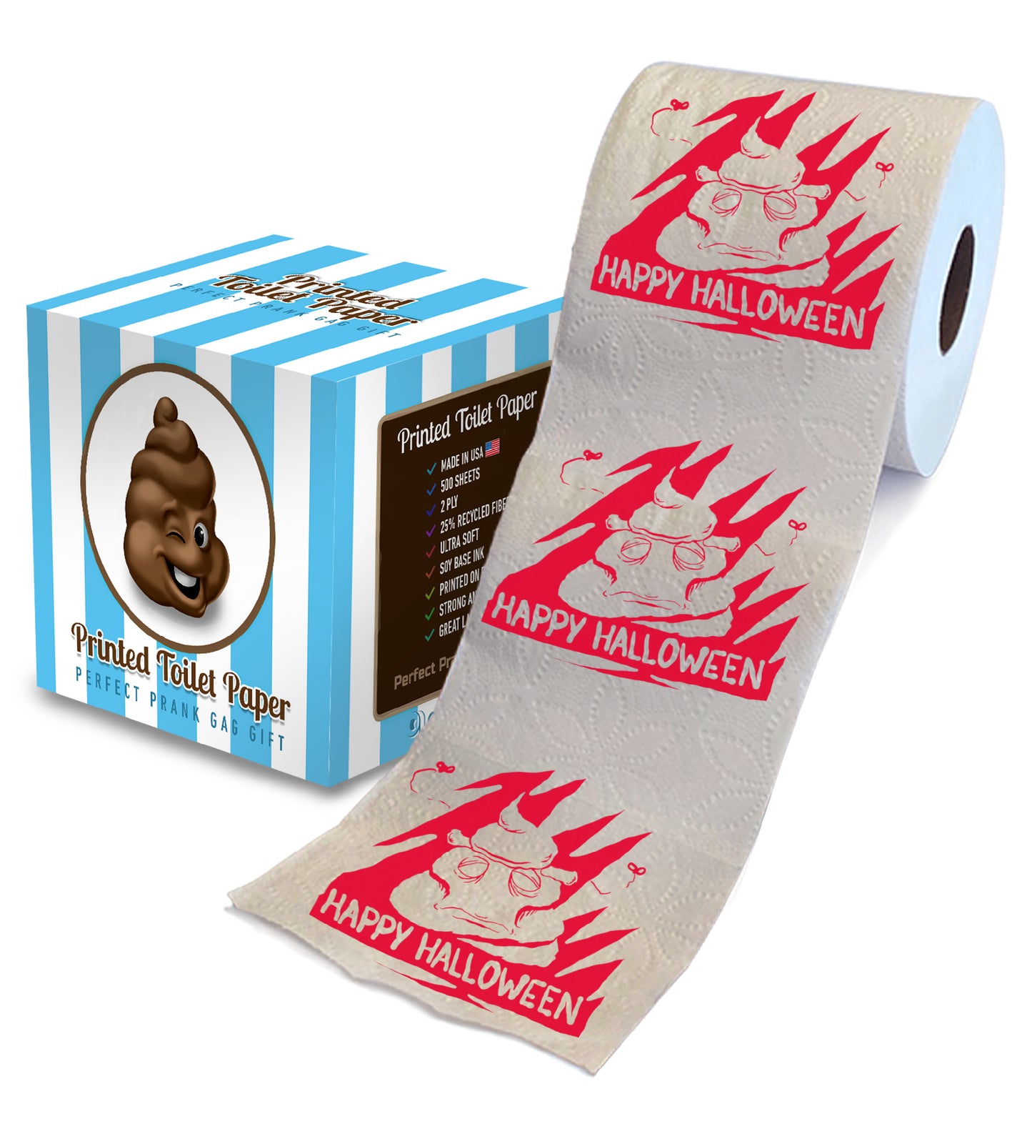 Printed TP Happy Halloween Poop Printed Toilet Paper Gag Gift – 500 Sheets