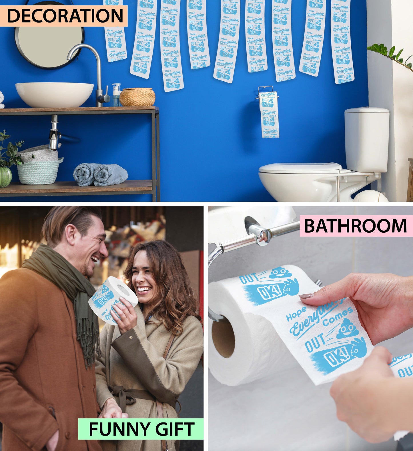 Printed TP Hope Everything Comes Out OK Printed Toilet Paper Gift – 500 Sheets
