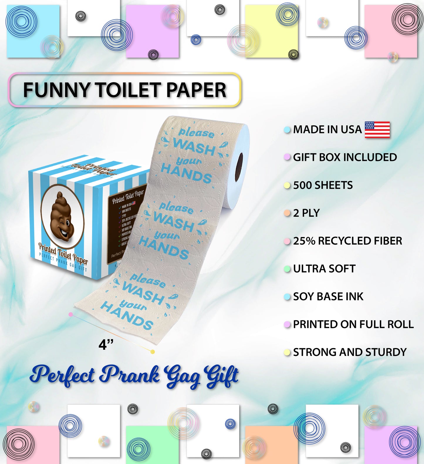 Printed TP Please Wash Your Hands Printed Toilet Paper Gag Gift – 500 Sheets