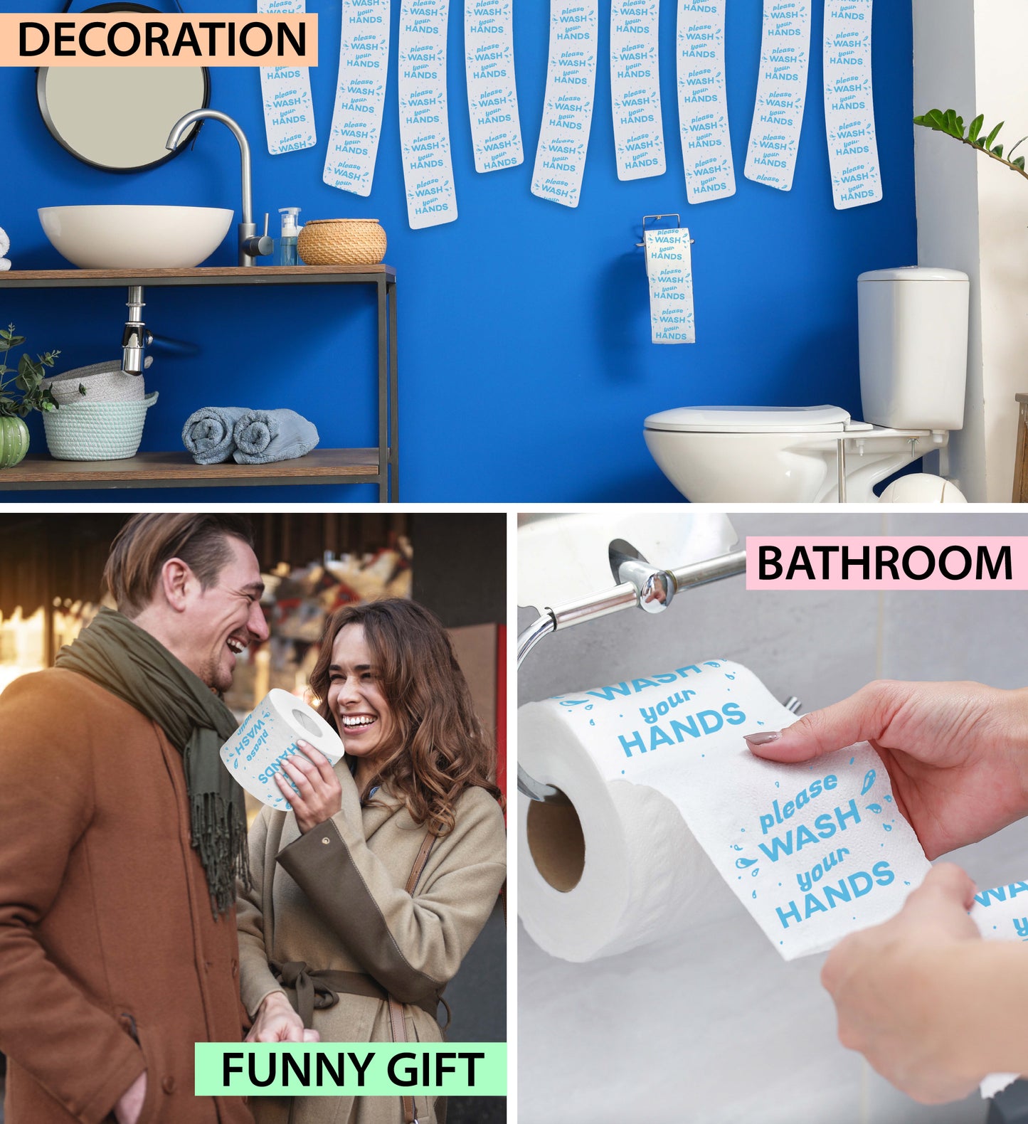 Printed TP Please Wash Your Hands Printed Toilet Paper Gag Gift – 500 Sheets