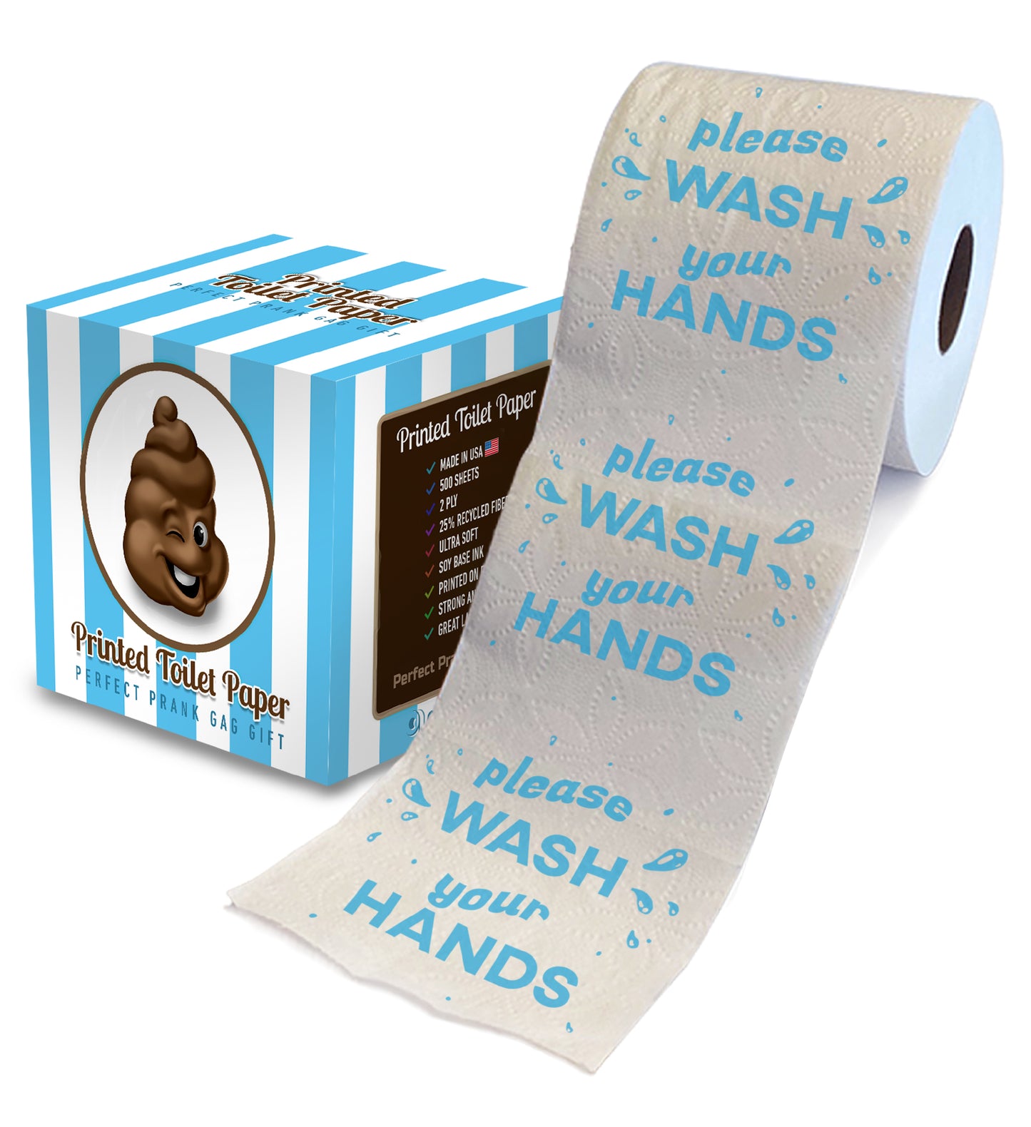 Printed TP Please Wash Your Hands Printed Toilet Paper Gag Gift – 500 Sheets