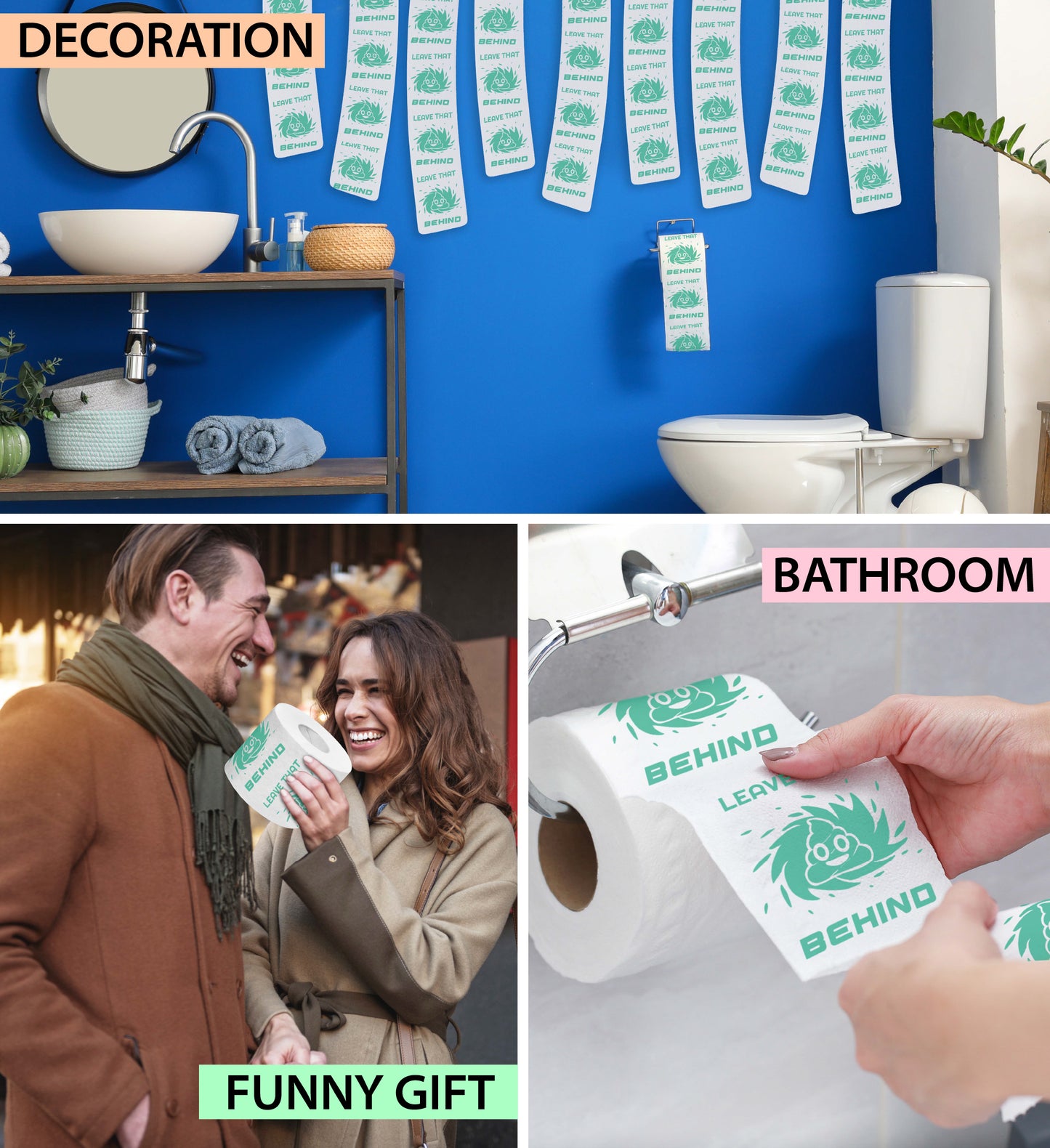 Printed TP Leave That Poop Behind Printed Toilet Paper Gag Gift – 500 Sheets