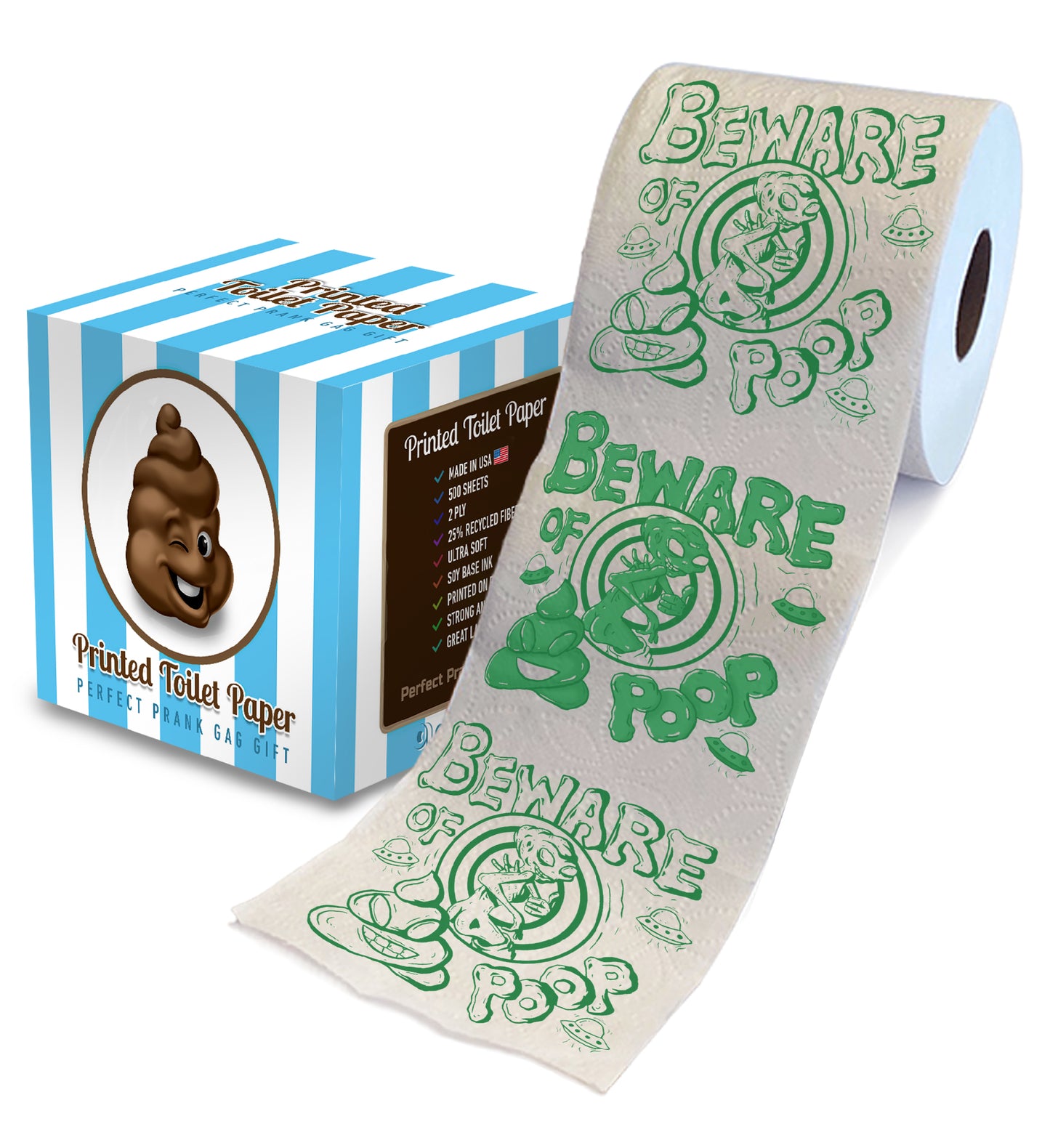 Printed TP Beware of Alien Poop Printed Toilet Paper Funny Gag Gift – 500 Sheet