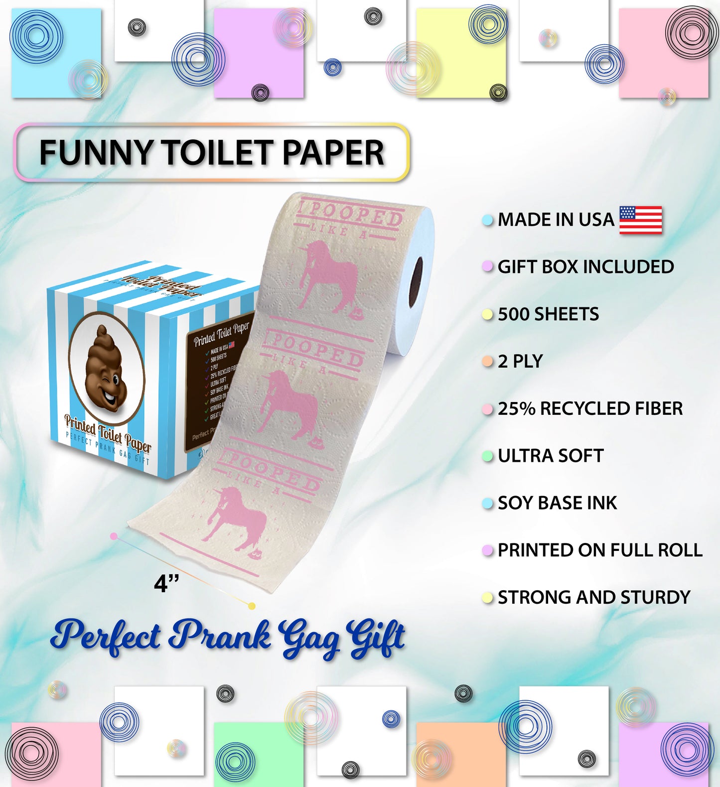 Printed TP I Pooped Like A Unicorn Printed Toilet Paper Gag Gift - 500 Sheets