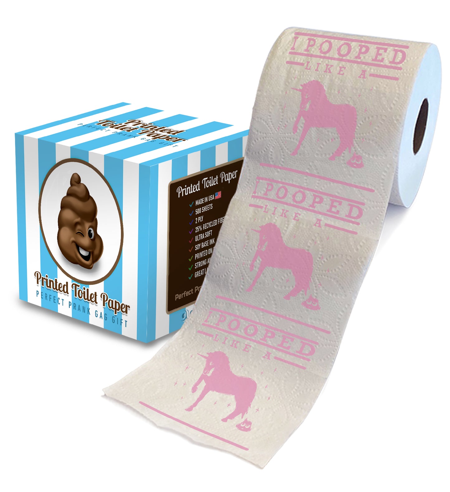 Printed TP I Pooped Like A Unicorn Printed Toilet Paper Gag Gift - 500 Sheets