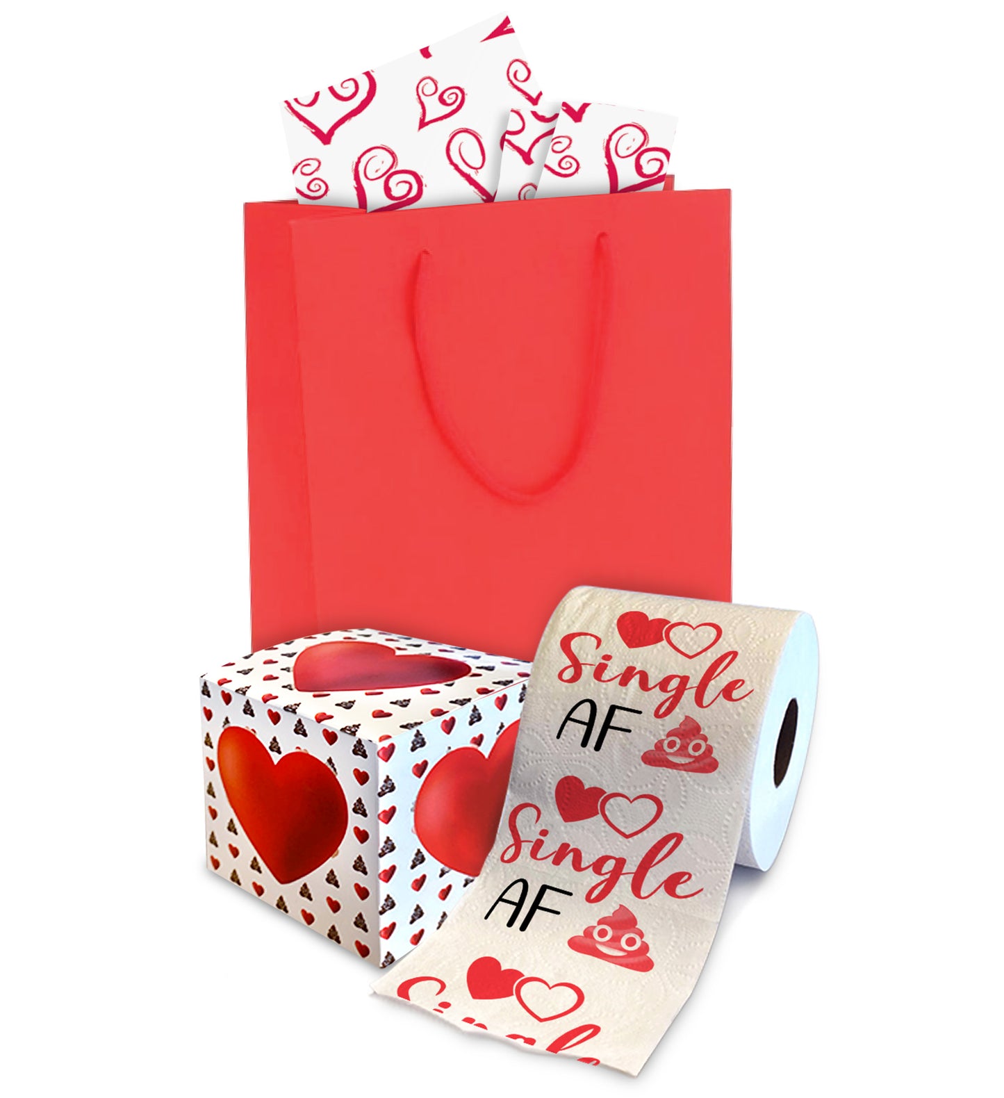 Red Gift Bag with Red Heart Tissue Paper