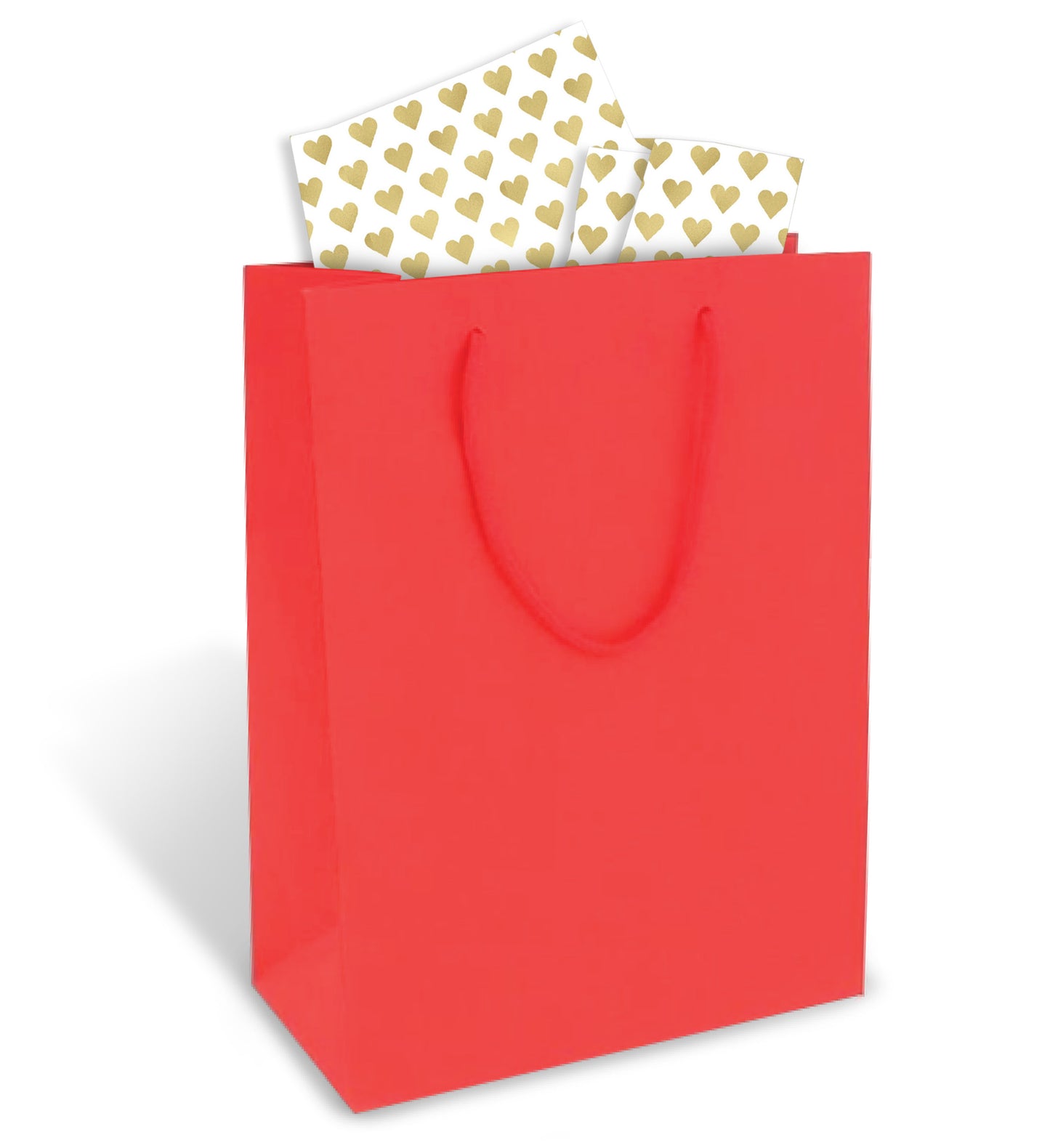 Red Gift Bag with Gold Heart Tissue Paper