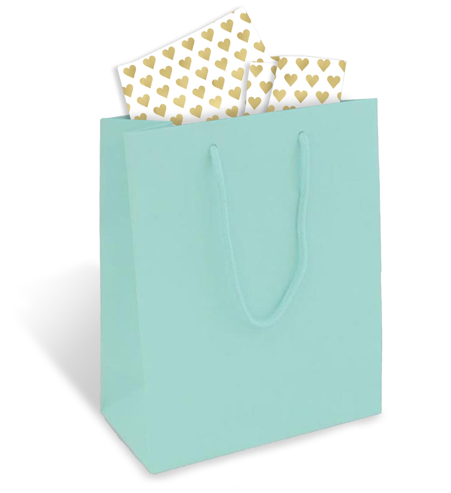 Blue Gift Bag with Gold Heart Tissue Paper