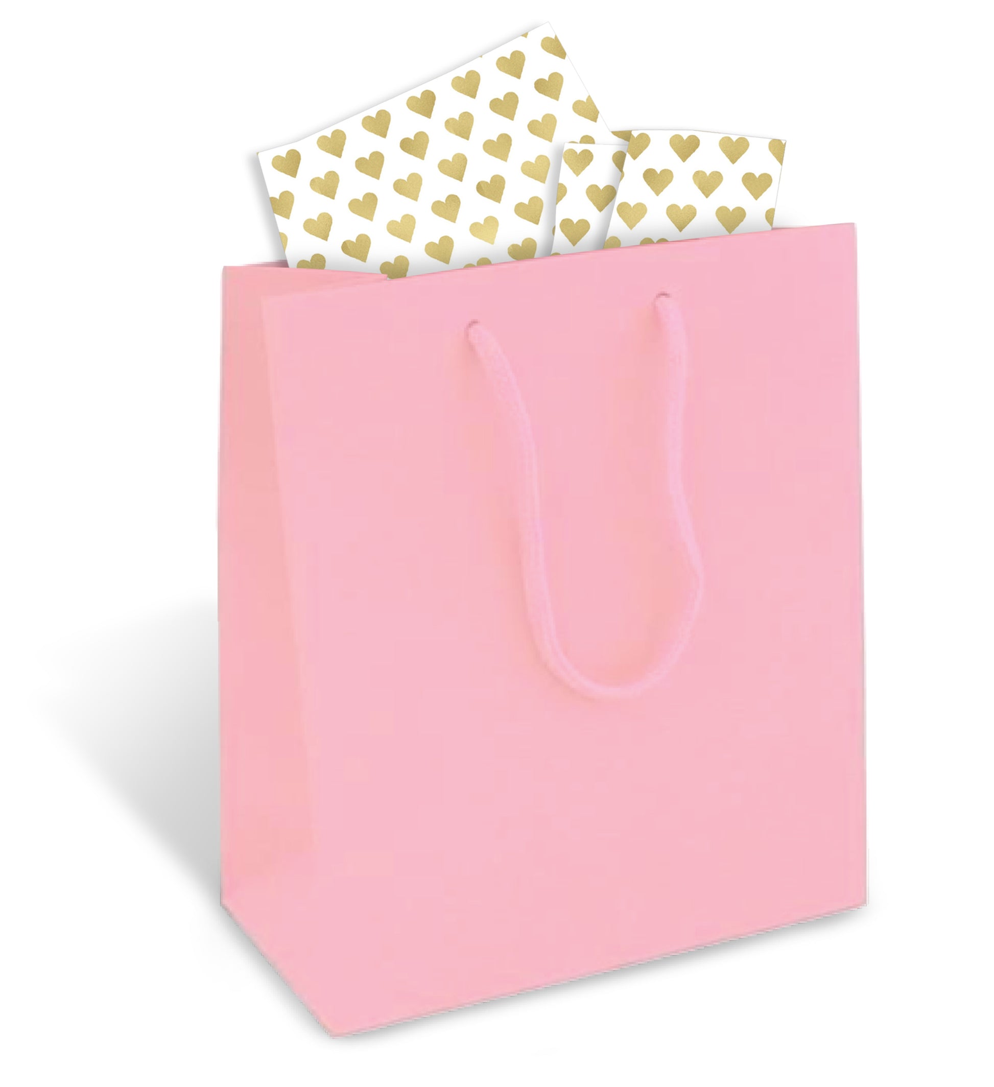 Pink Gift Bag with Gold Heart Tissue Paper –