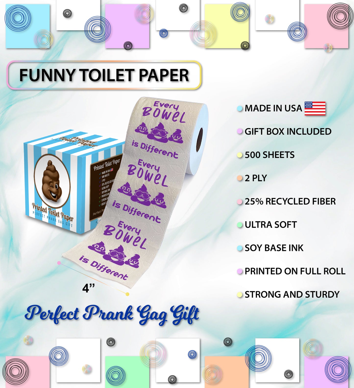 Printed TP Every Bowel Is Different Printed Toilet Paper Gag Gift – 500 Sheets