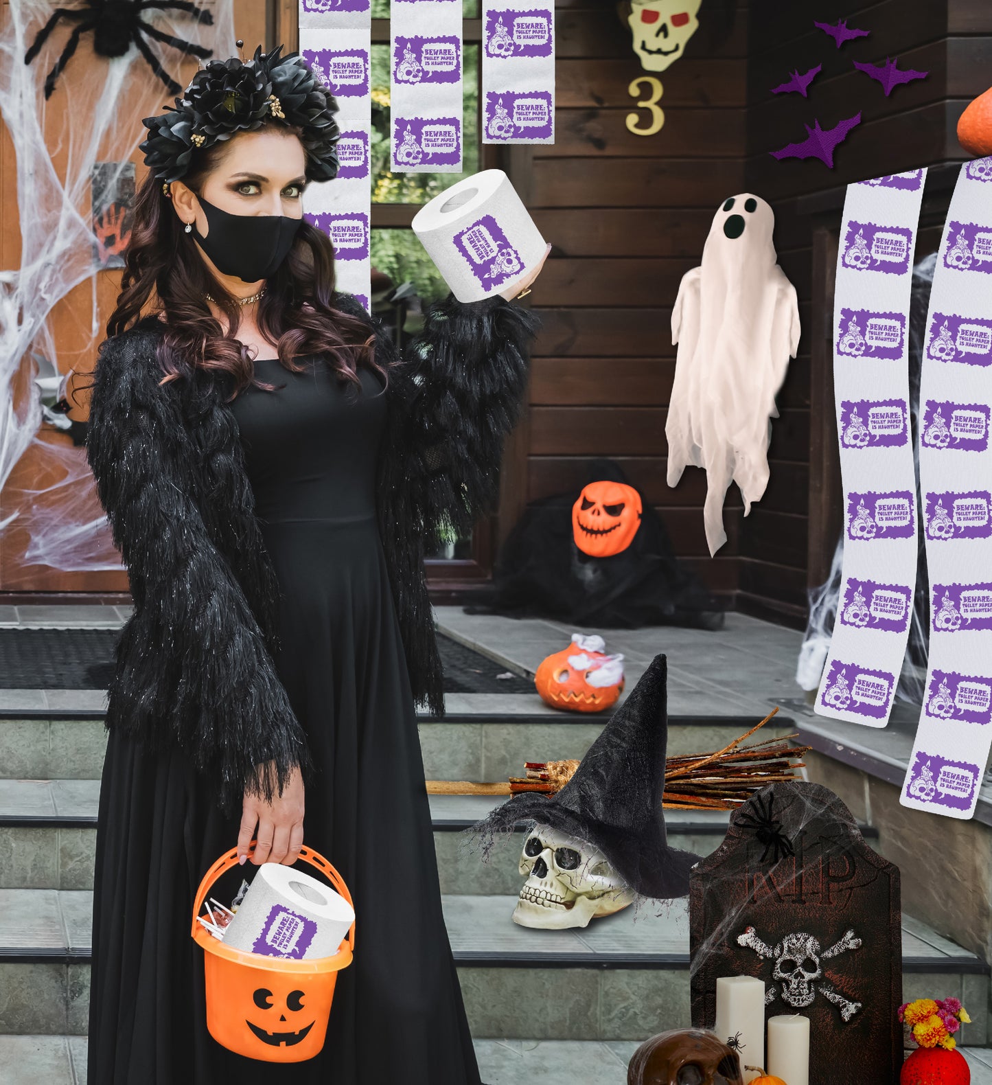 Printed TP Halloween Beware: Toilet Paper is Haunted Funny Gag Gift – 500 Sheet