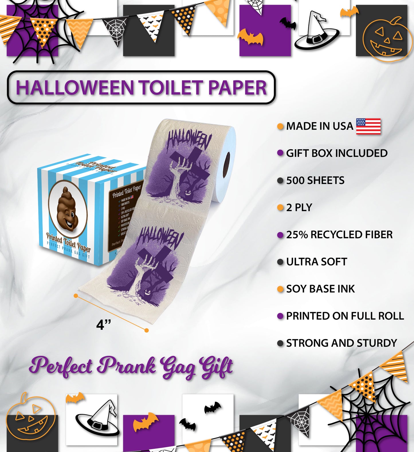 Printed TP Halloween Horror Night Printed Toilet Paper Gag Gift – 500 Sheets